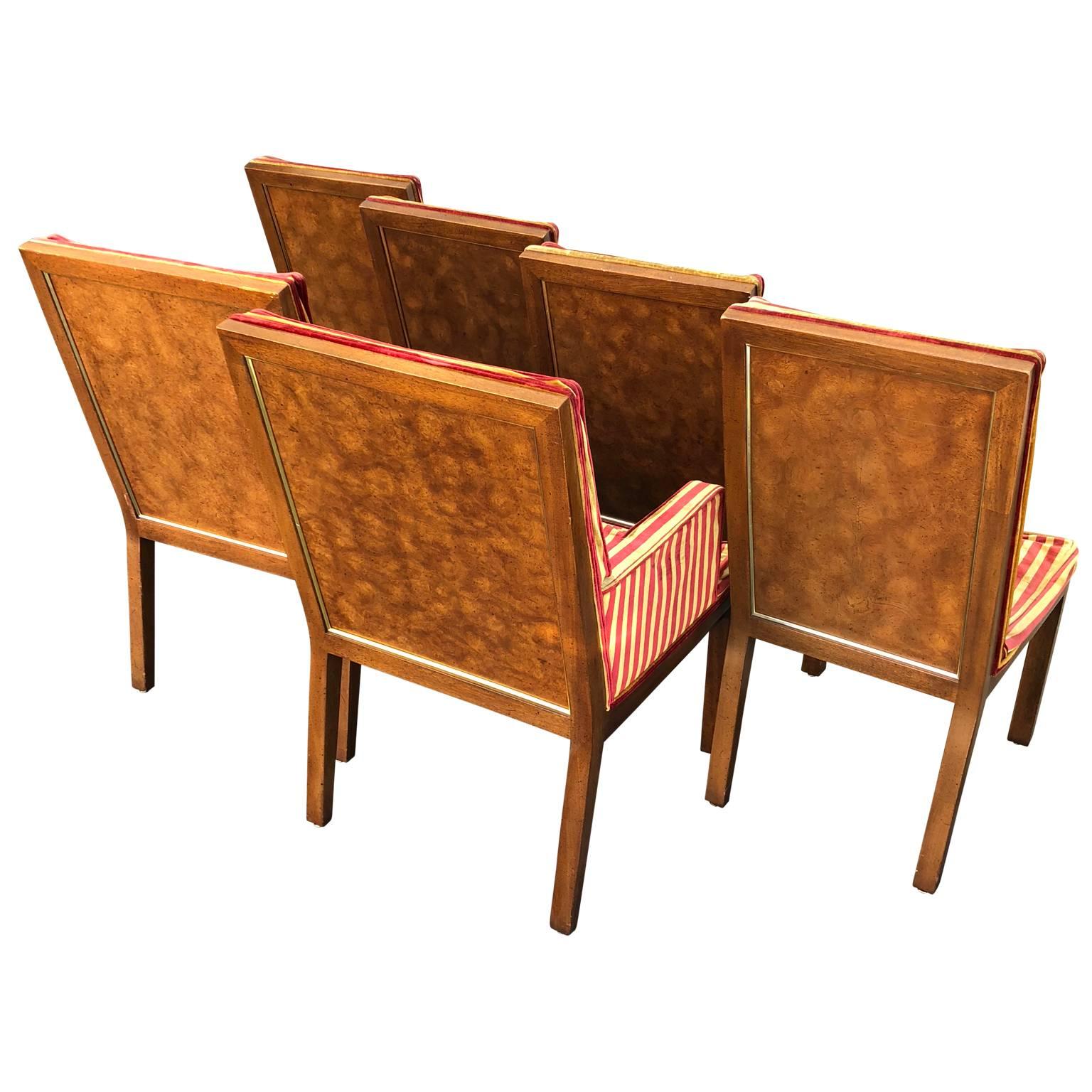 20th Century Set Of Burl Wood And Brass John Stuart Dining Room Chairs