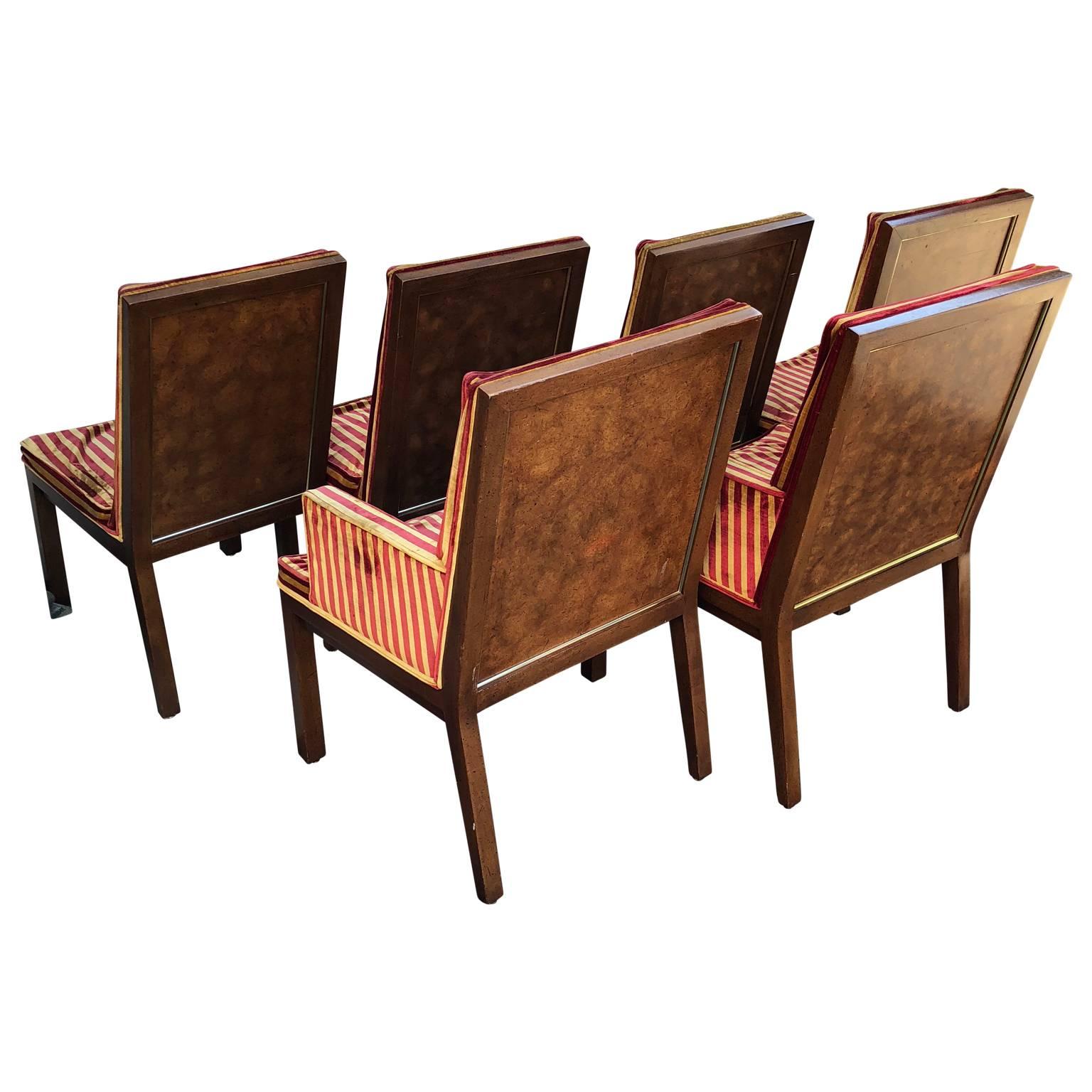 Set Of Burl Wood And Brass John Stuart Dining Room Chairs 1