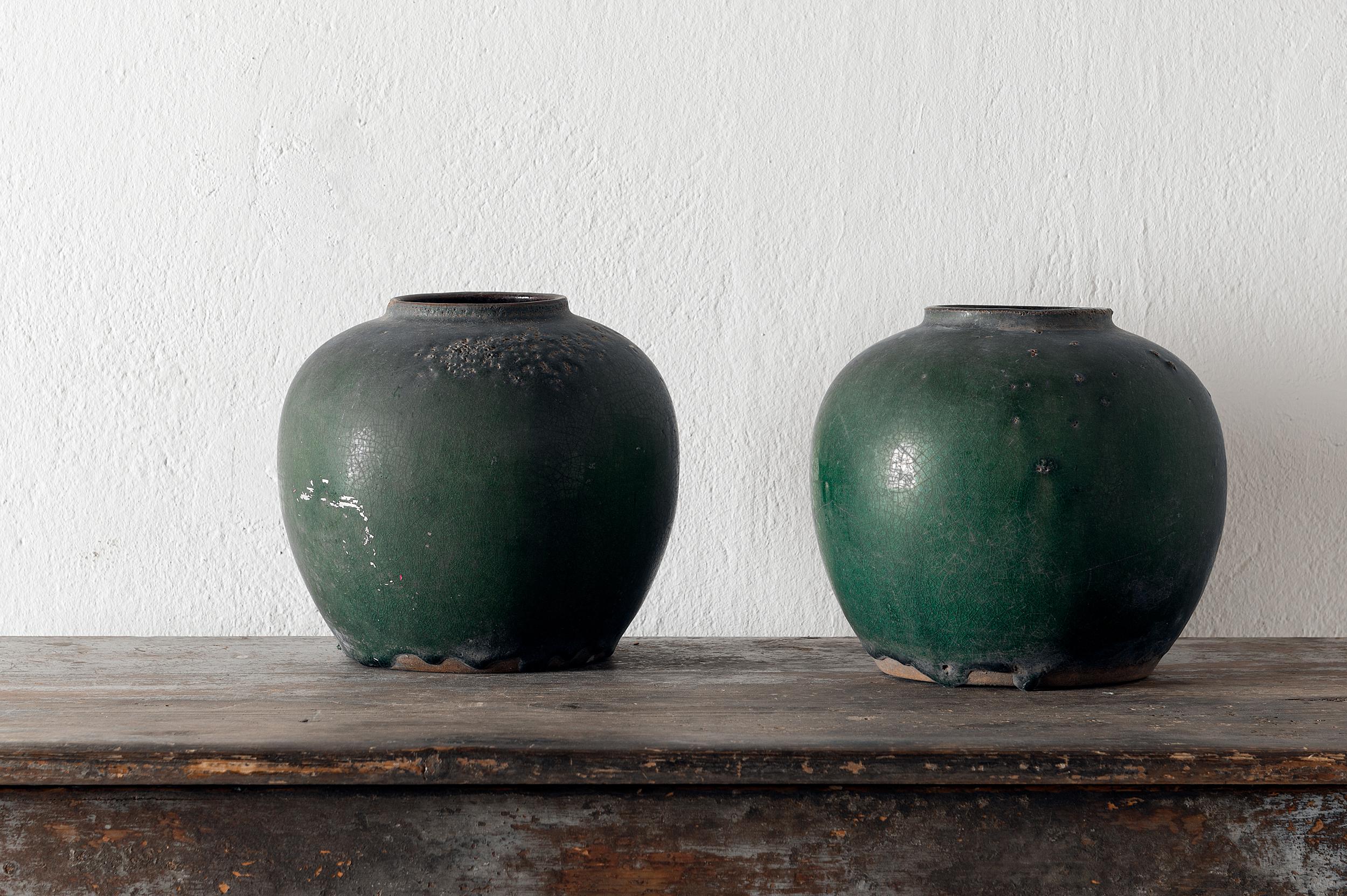 Set of circa 1880 Chinese celadon glazed pots. Great decoration or layering pieces.