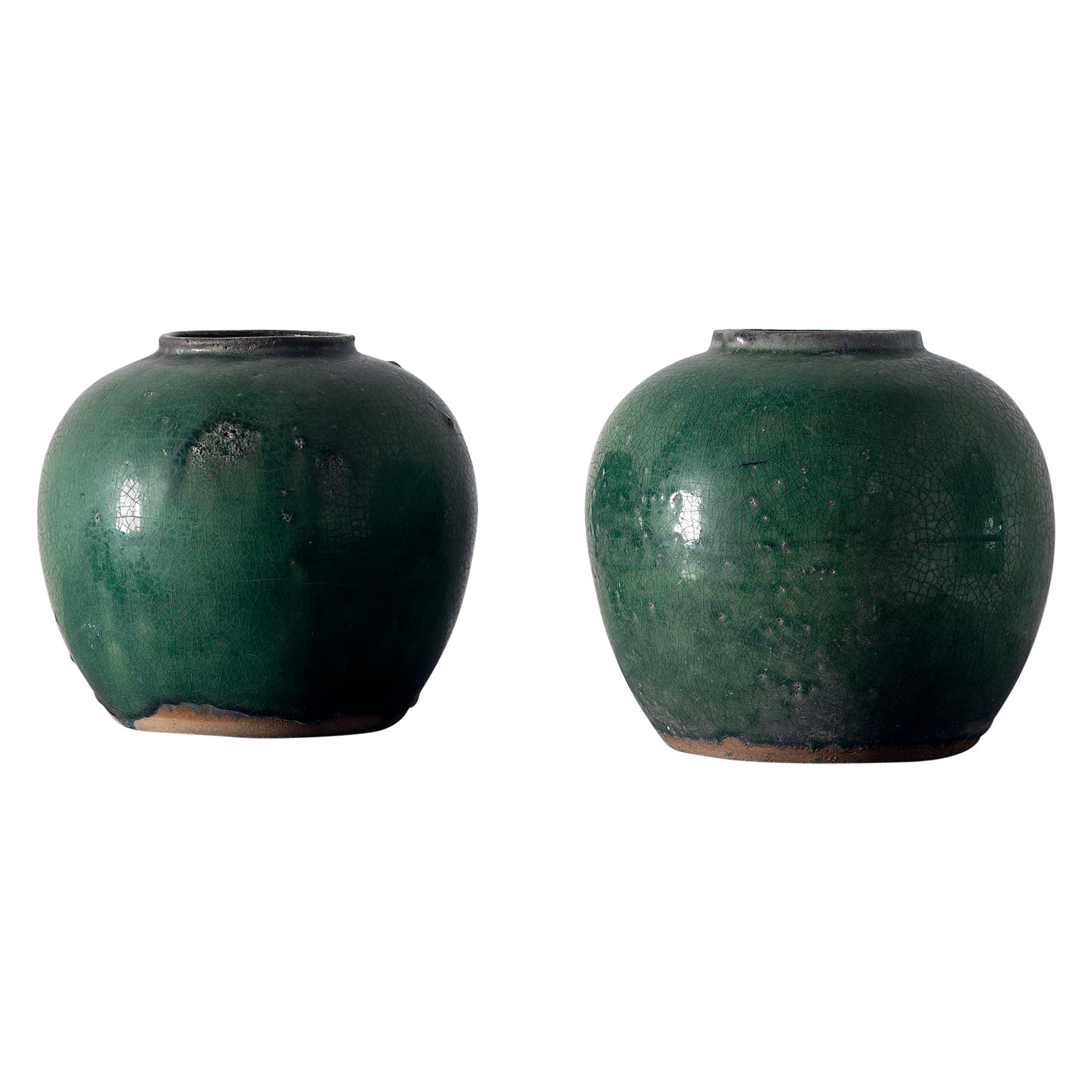 Set of circa 1880 Chinese Celadon Glazed Pots