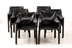 Set of Cab Chairs by Mario Bellini, 6 Arm in Black Leather, 1970s