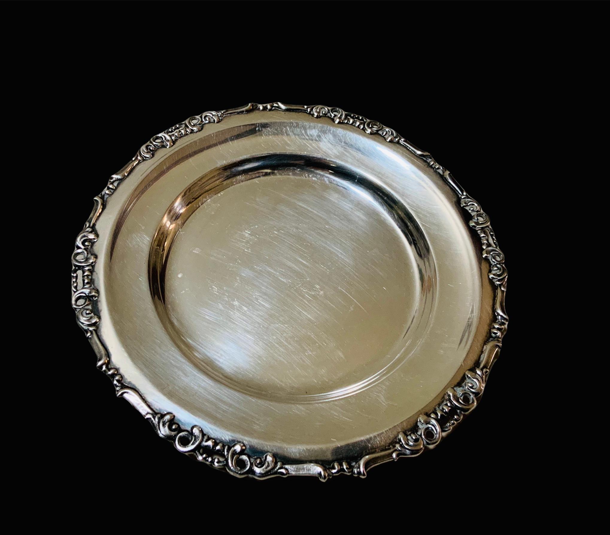 Repoussé Set of Camusso 925 Sterling Cups, Saucers and Bread/Butter or Appetizer Plates