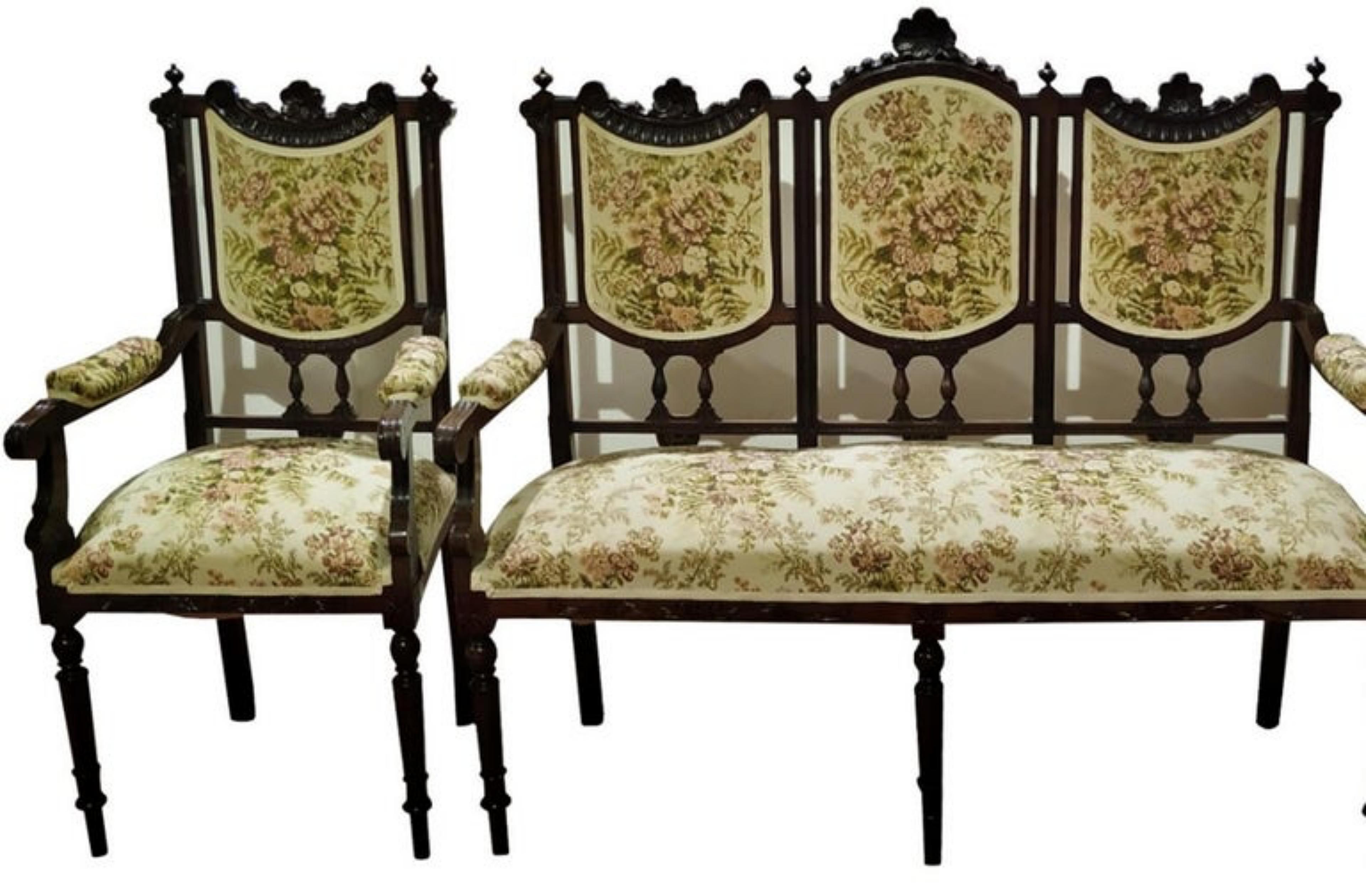 Spanish Colonial Set of Canape and Two Armchairs Portuguese 19th Century For Sale