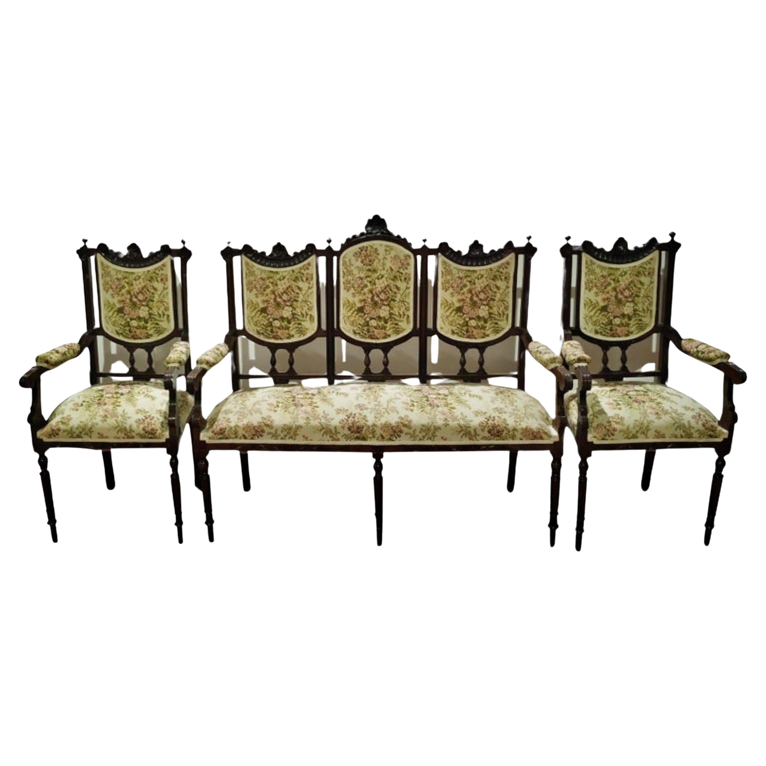 Set of Canape and Two Armchairs Portuguese 19th Century For Sale