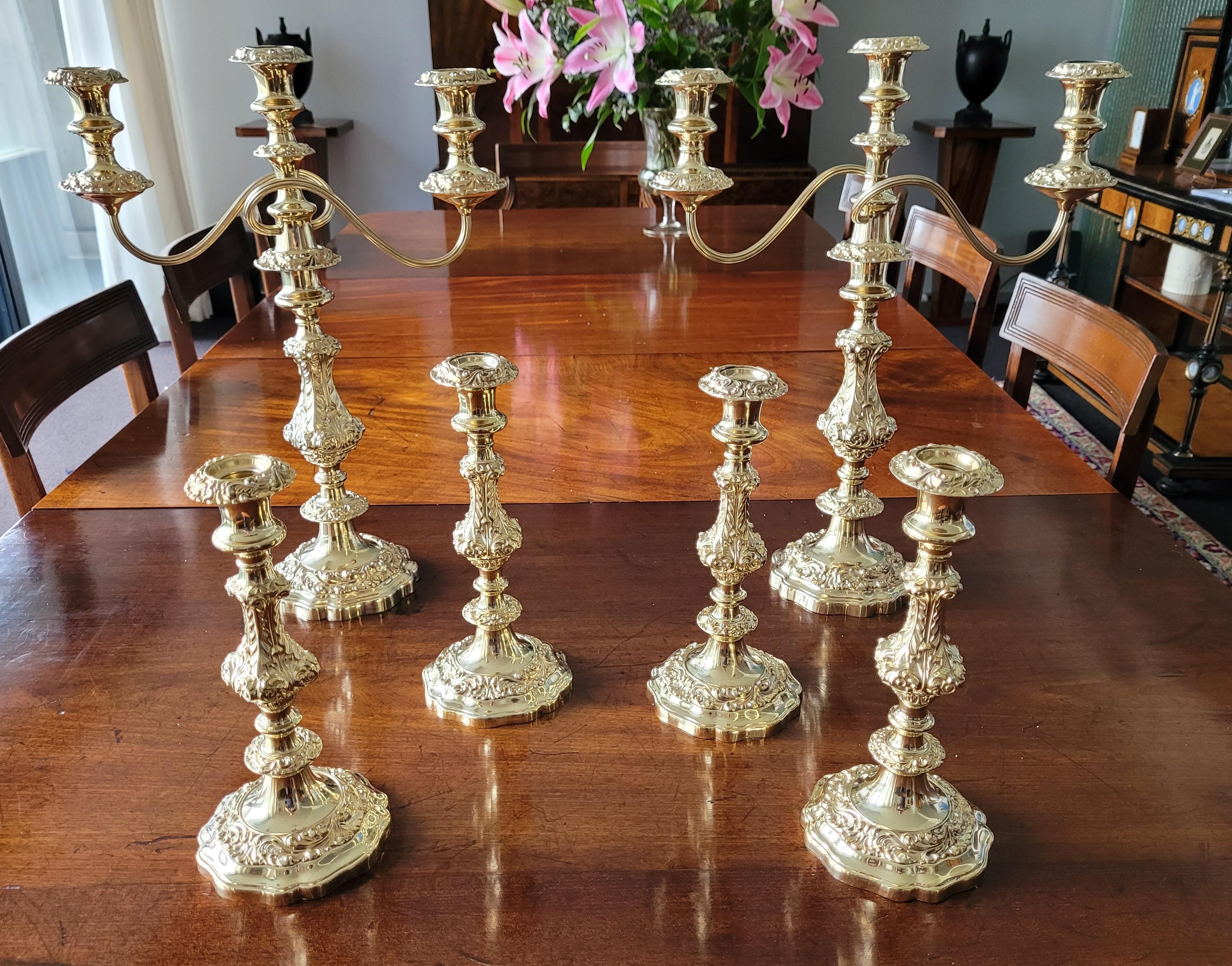 Set of Candelabra and Candelholders, Silver and Gold Plated by Gorham For Sale 3