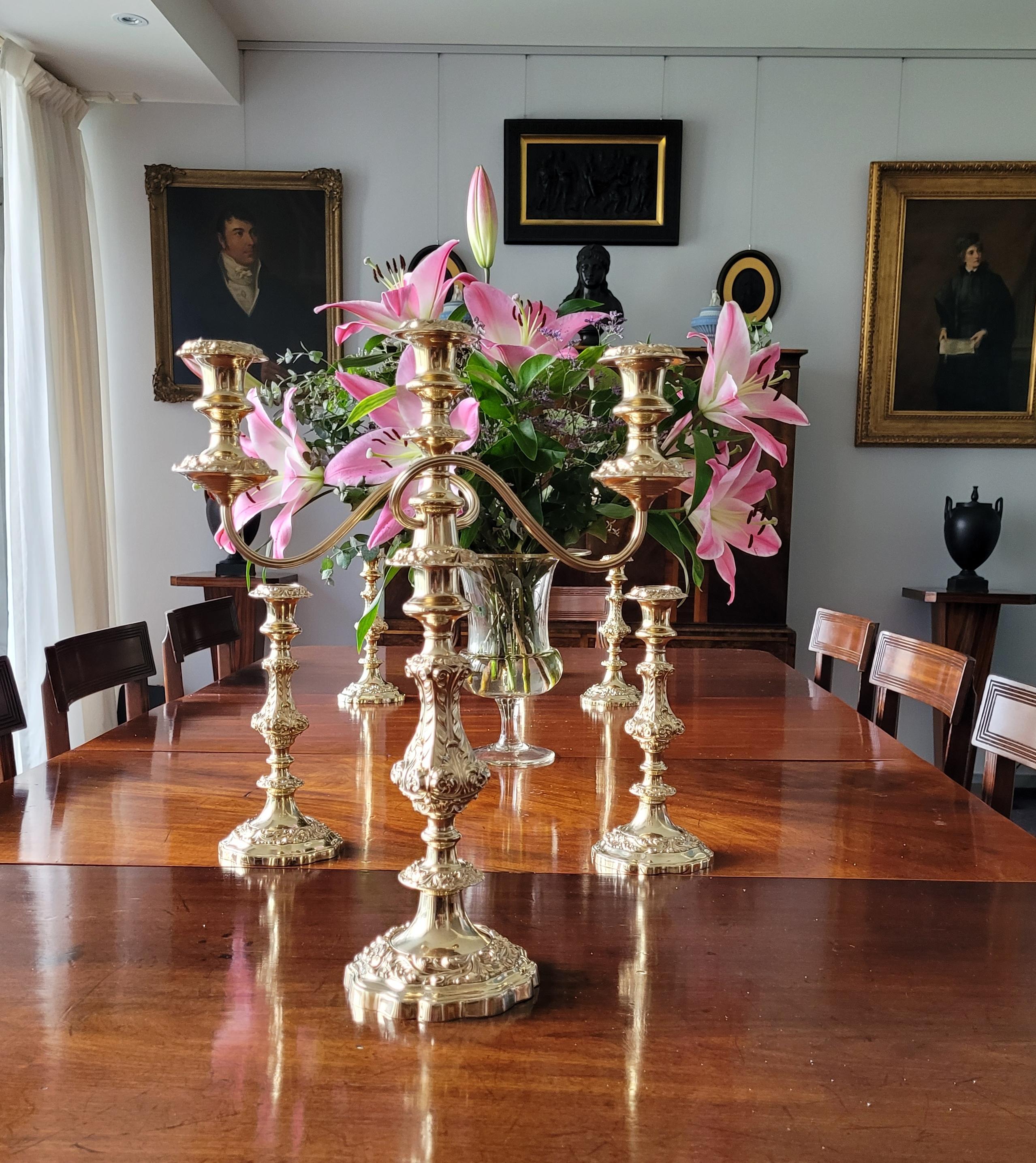Set of Candelabra and Candelholders, Silver and Gold Plated by Gorham For Sale 7