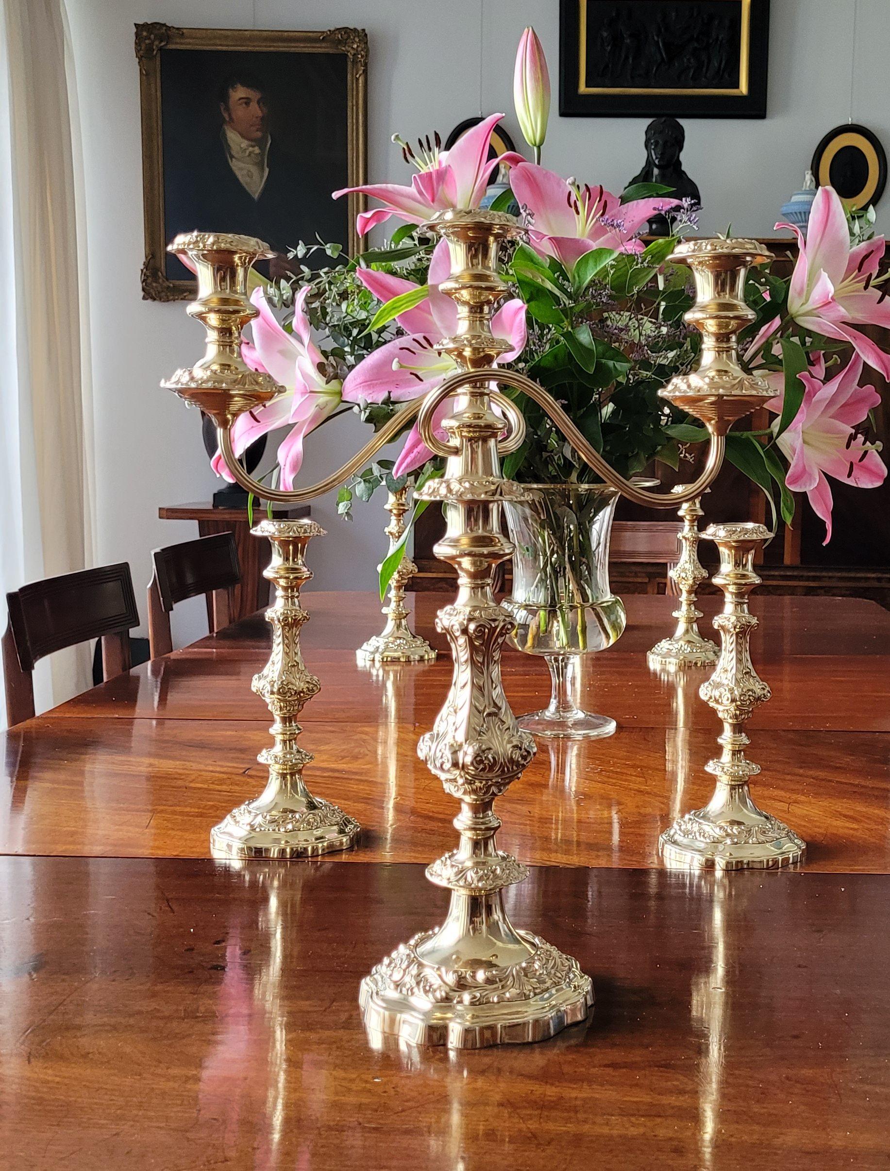 Set of Candelabra and Candelholders, Silver and Gold Plated by Gorham For Sale 8
