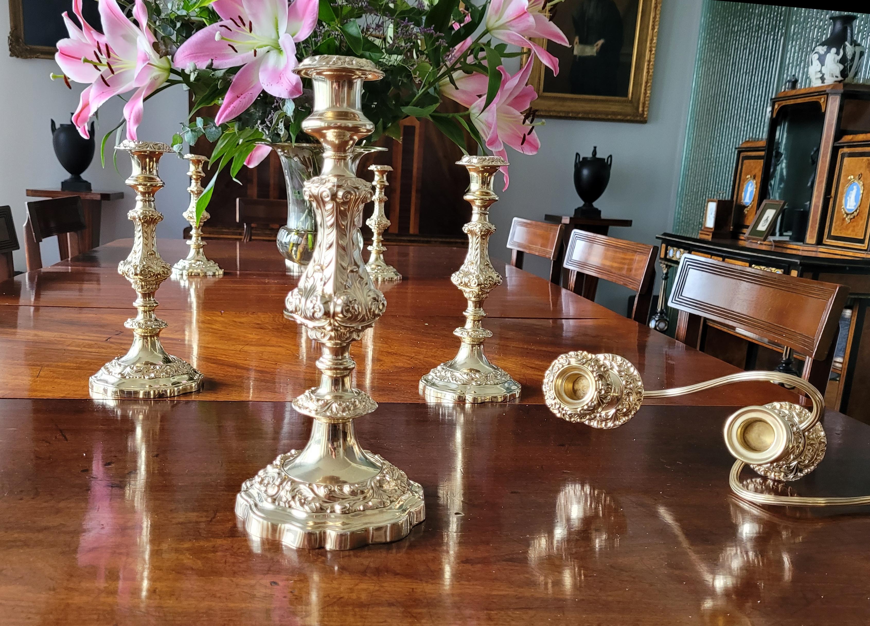 Set of Candelabra and Candelholders, Silver and Gold Plated by Gorham For Sale 10
