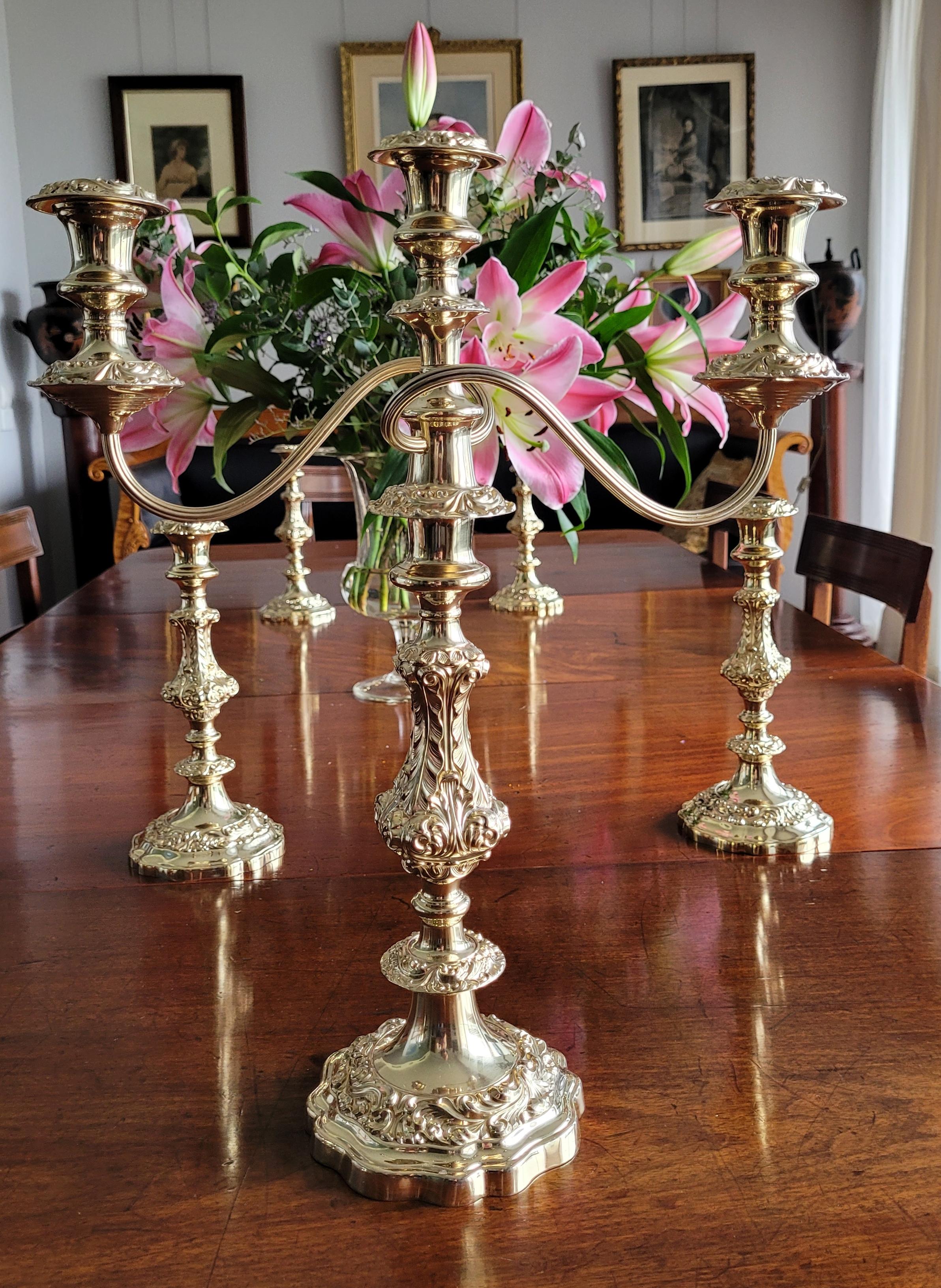 Neoclassical Set of Candelabra and Candelholders, Silver and Gold Plated by Gorham For Sale