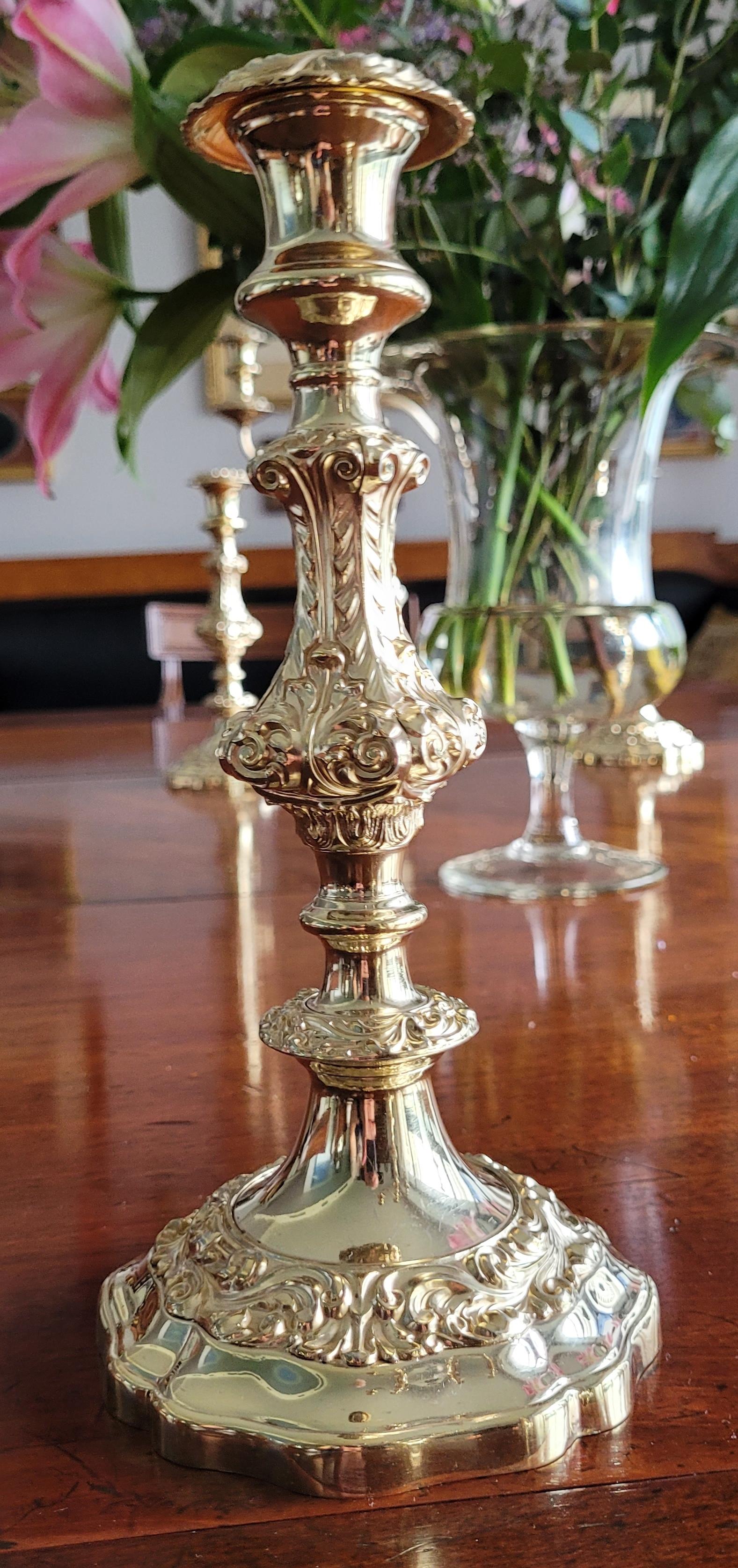 Cast Set of Candelabra and Candelholders, Silver and Gold Plated by Gorham For Sale