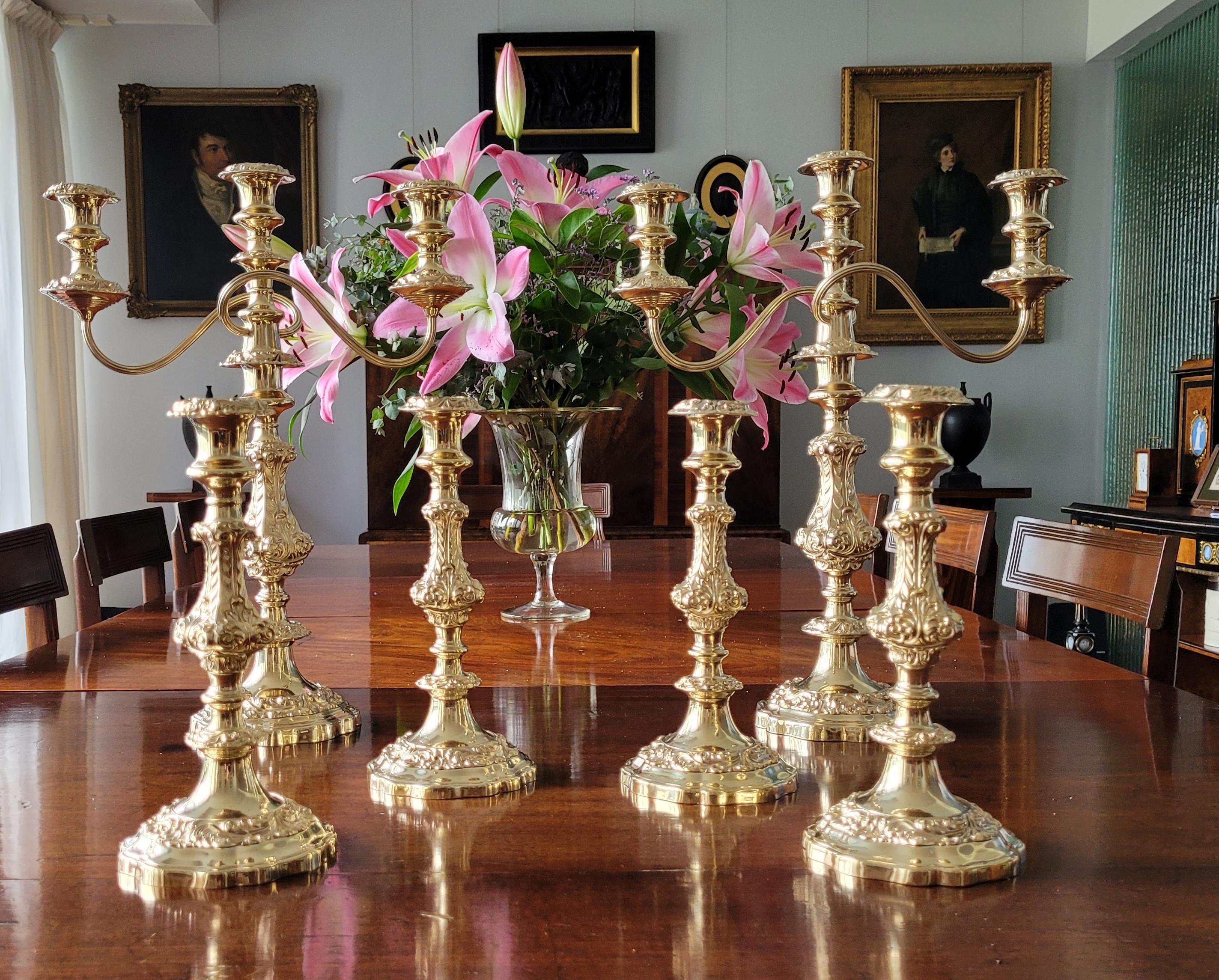Set of Candelabra and Candelholders, Silver and Gold Plated by Gorham For Sale 2