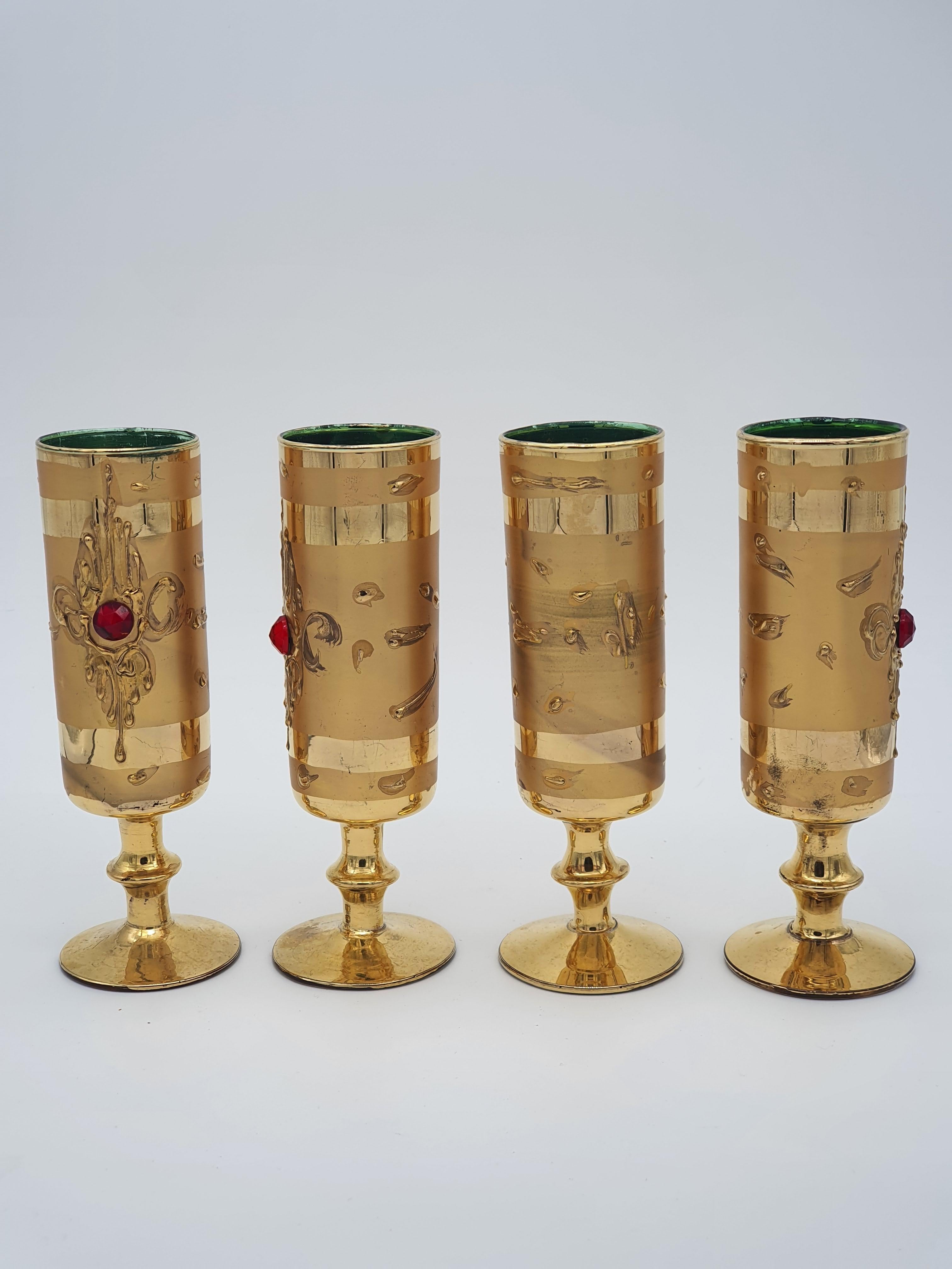 Set of Carafe and 11 Glasses from the 1950s in Gold Coated Glass 3