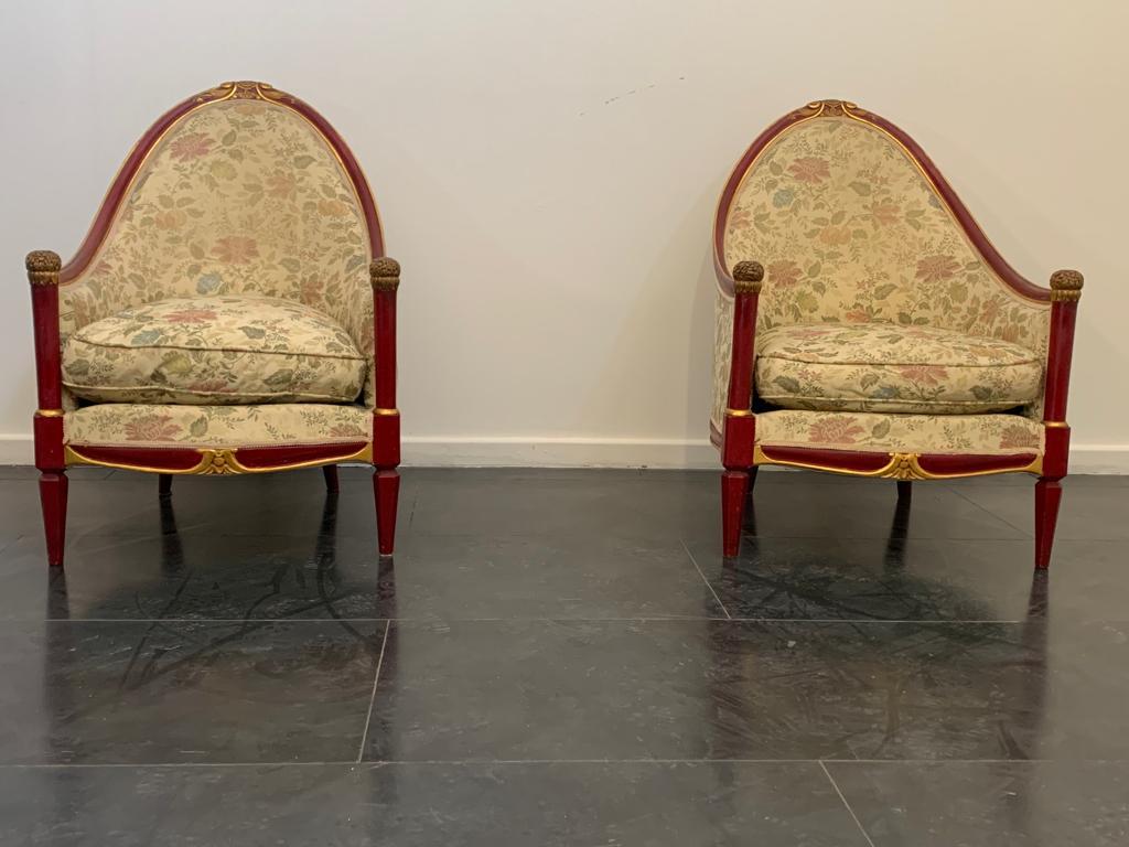 Ensemble de fauteuils laqués rouge cardinal en vente 6