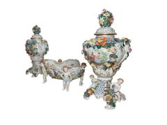 Set Of Carl Thieme Potschappel Porcelain Pair Of Urns And Centerpiece Bowl