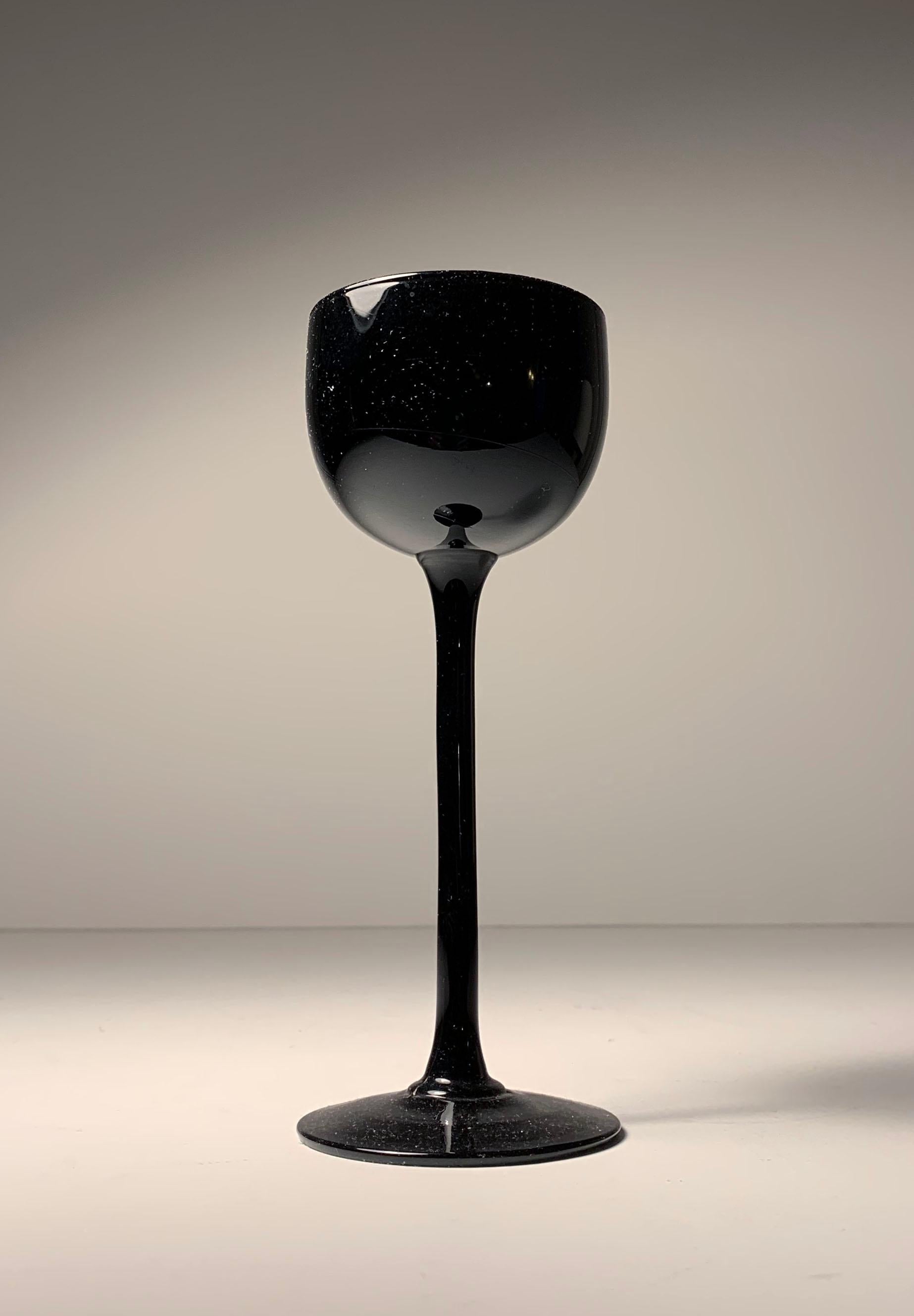 20th Century Set of Carlo Moretti / Empoli Cased Glass Black Wine Glasses