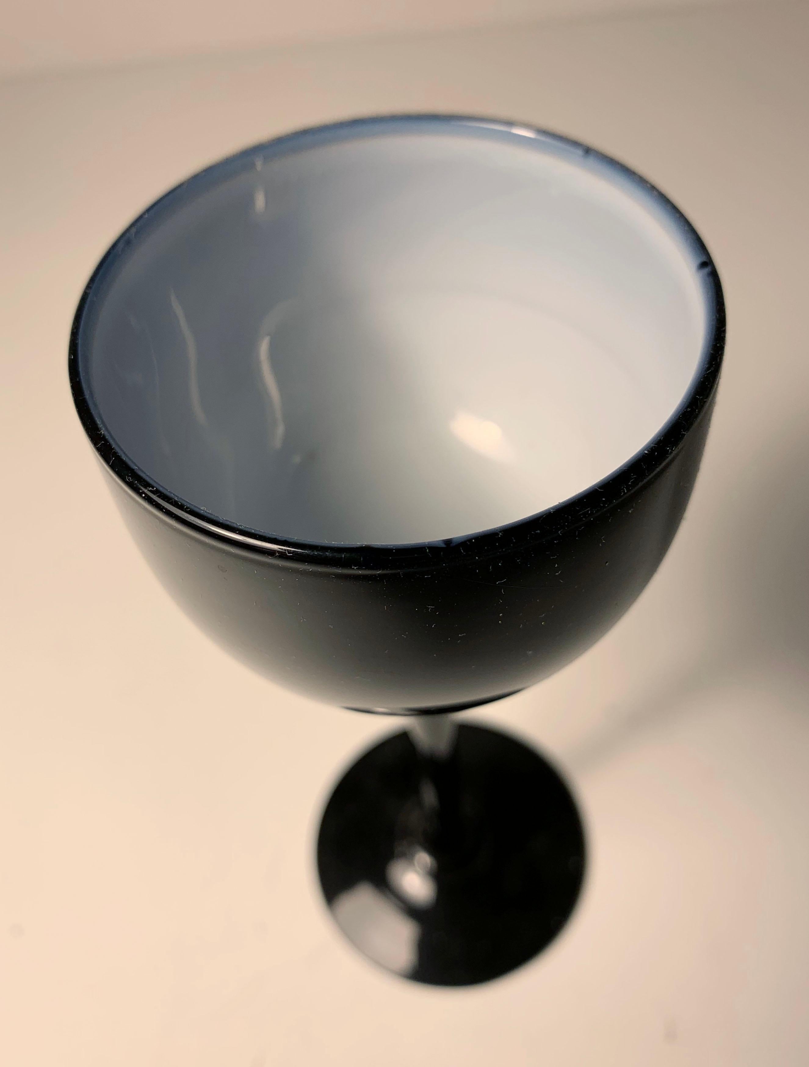 Art Glass Set of Carlo Moretti / Empoli Cased Glass Black Wine Glasses