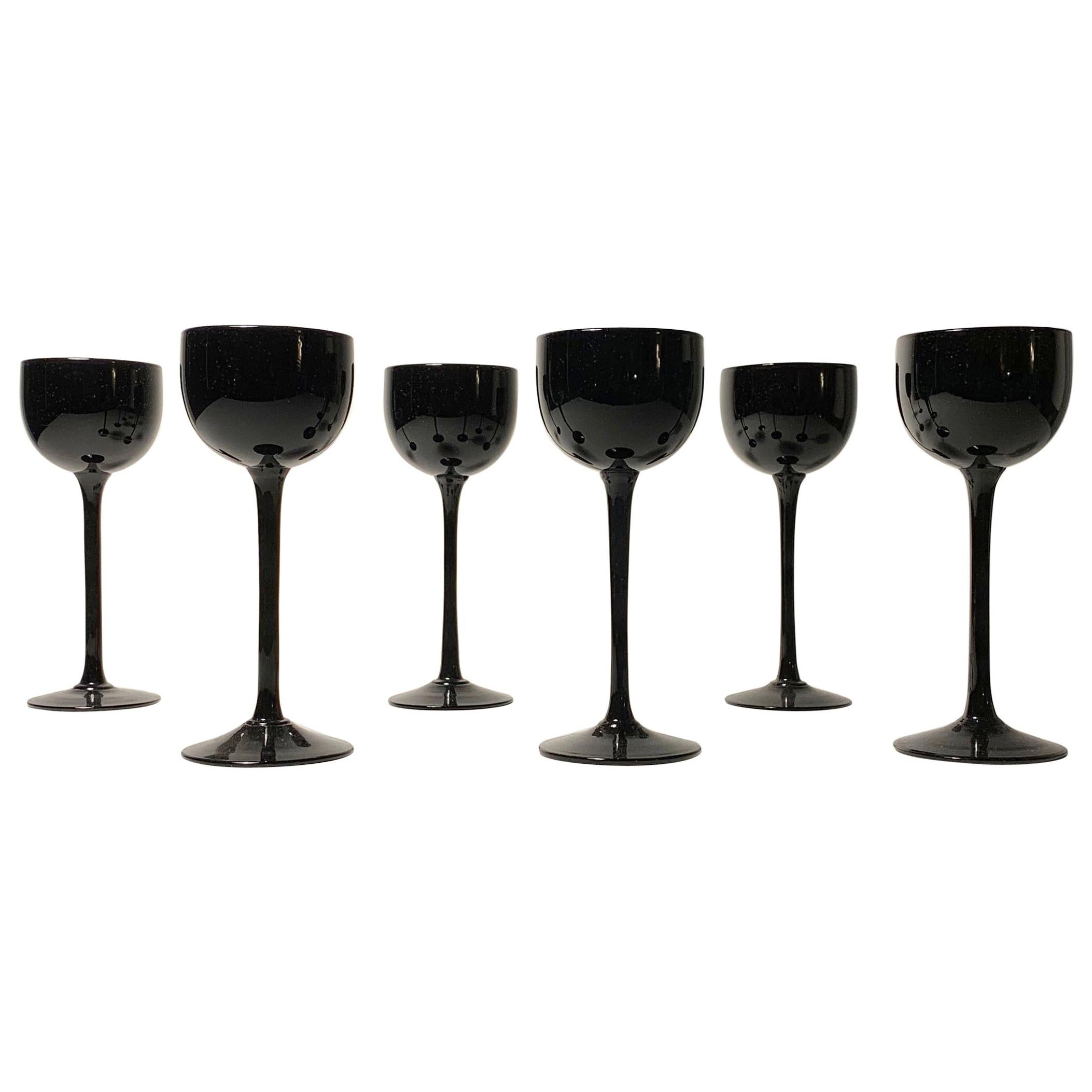 Set of Carlo Moretti / Empoli Cased Glass Black Wine Glasses