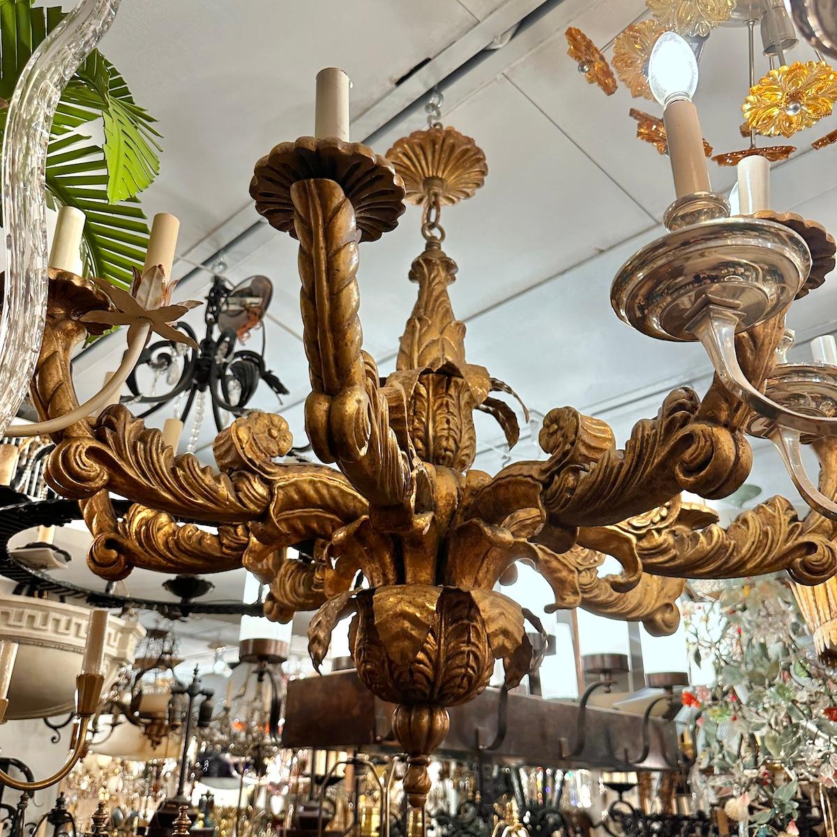 French Set of  Carved and Gilt Wood Chandeliers, Sold Individually For Sale