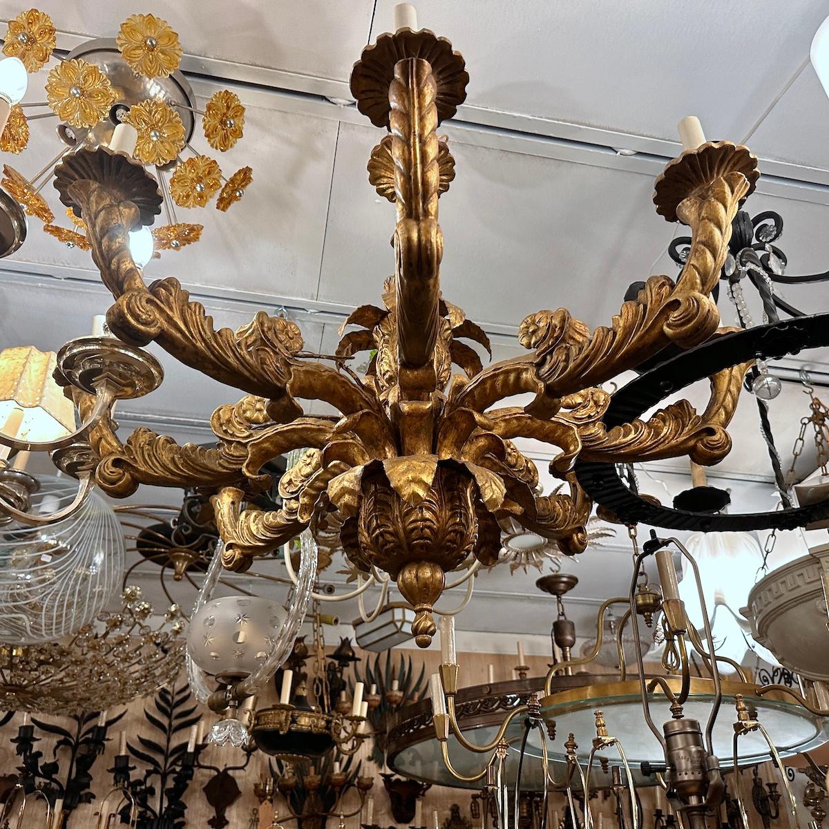 Early 20th Century Set of  Carved and Gilt Wood Chandeliers, Sold Individually For Sale