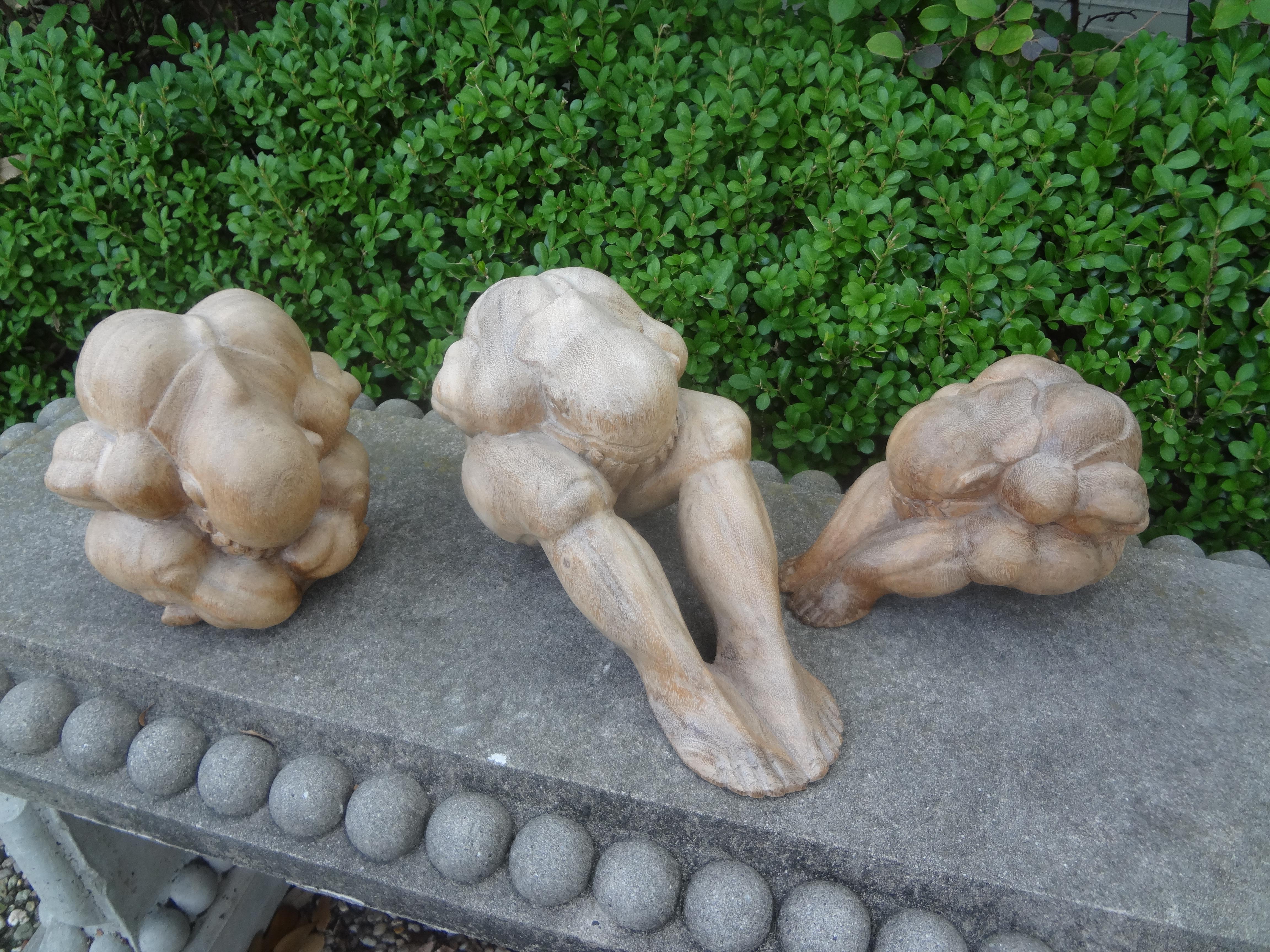 Set of Asian Carved Wood Zen Figures For Sale 7