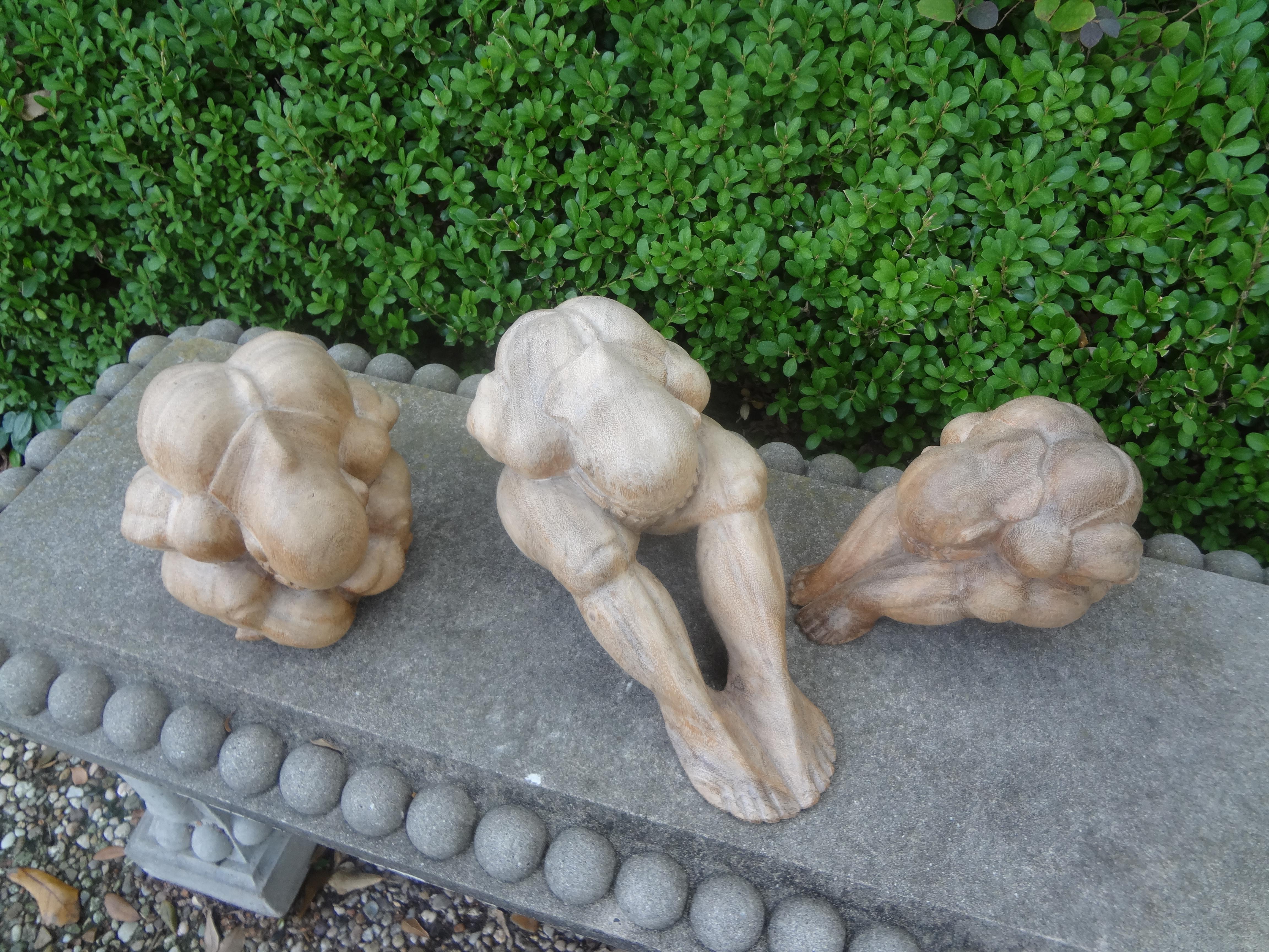 Set asiatischer geschnitzter Zen-Figuren aus Holz im Angebot 4