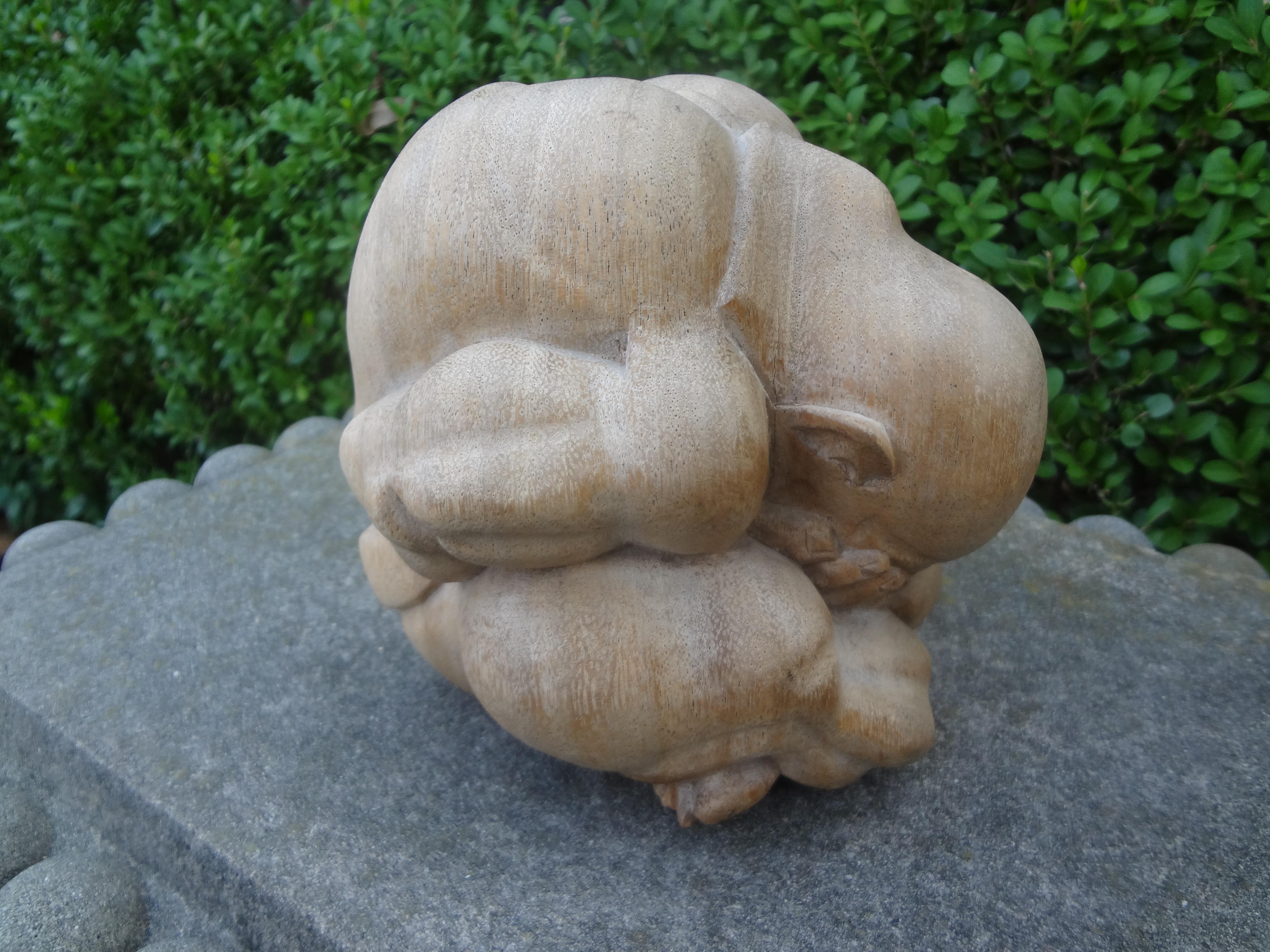 Set of Asian Carved Wood Zen Figures For Sale 1