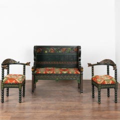 Set di panche e due poltrone intagliate dalla Norvegia, circa 1880-1900