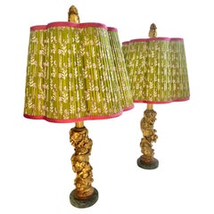Set of Carved Giltwood and Polychrome Italian Balusters Mounted as Lamps
