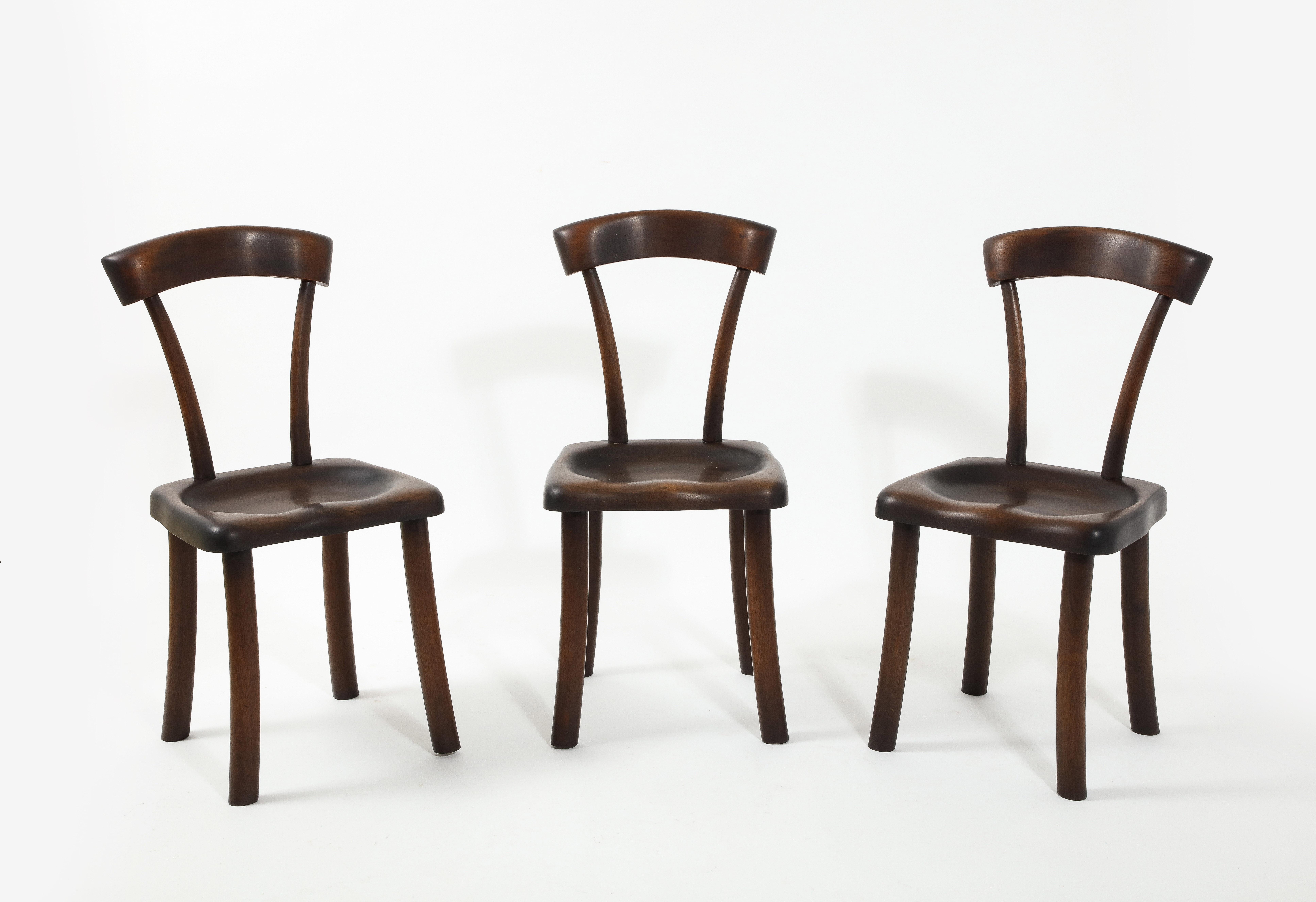 Set of Carved Mahogany Dining Chairs After Alexandre Noll, France 1960's For Sale 8