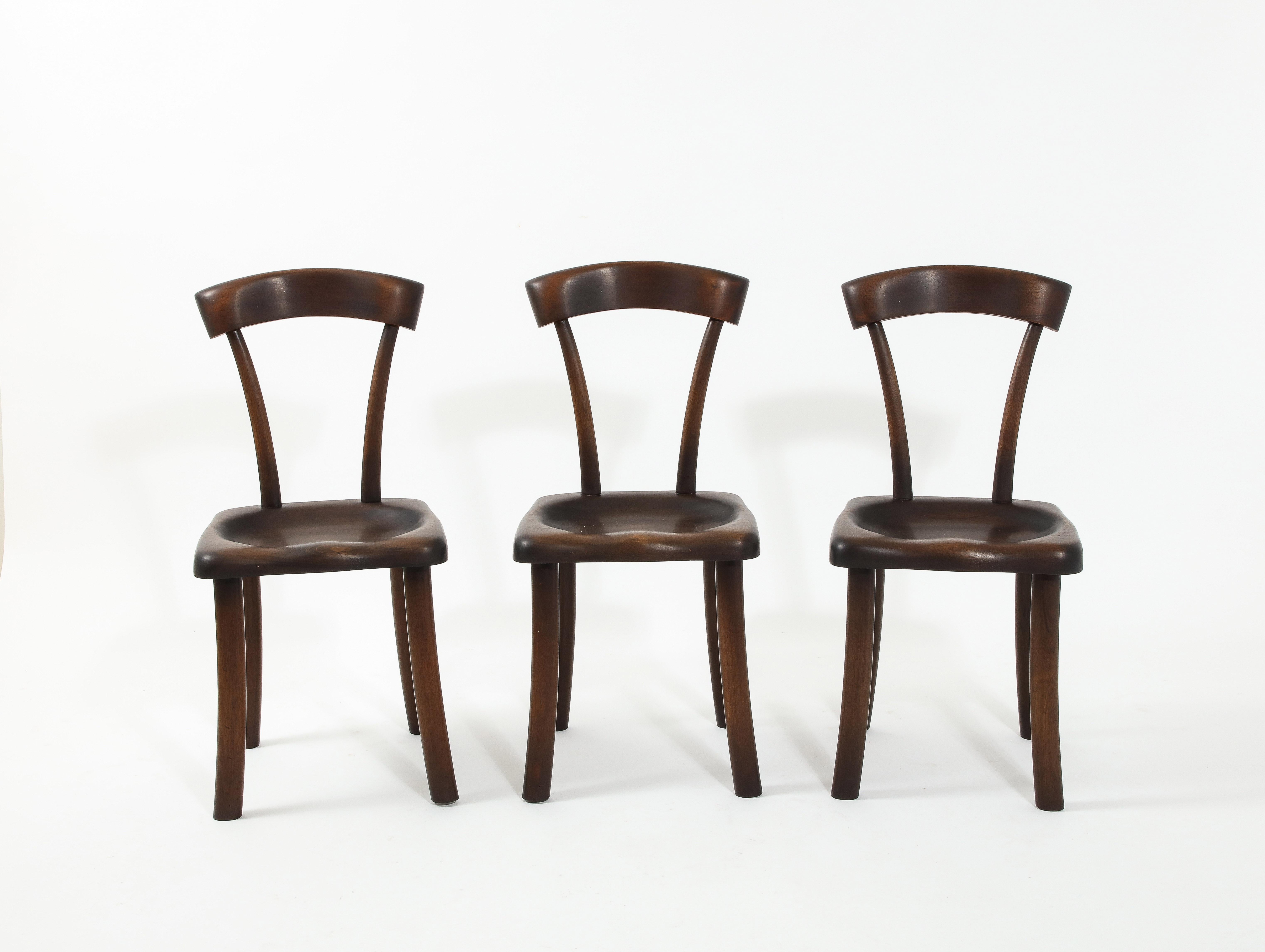 Set of Carved Mahogany Dining Chairs After Alexandre Noll, France 1960's For Sale 9