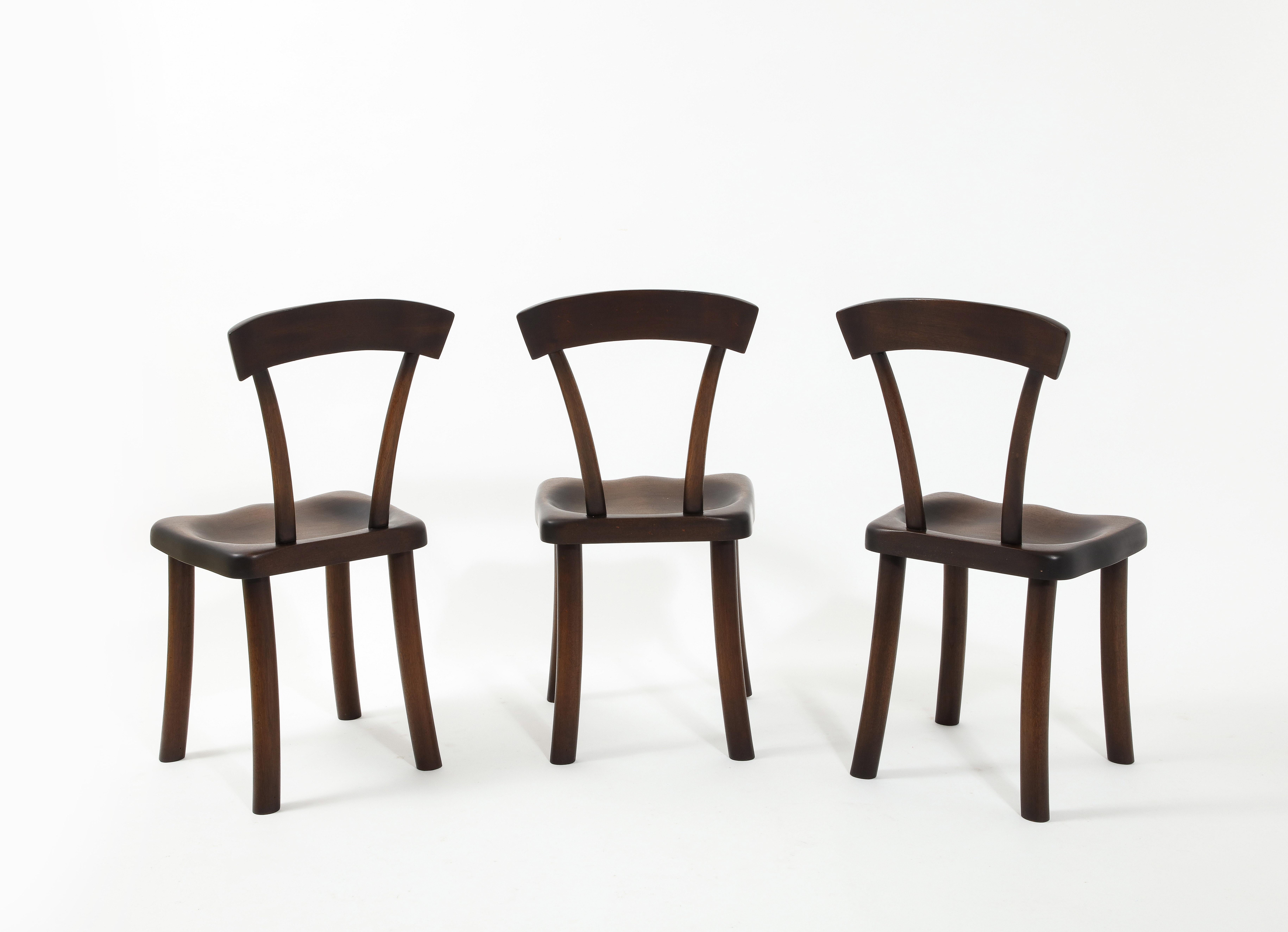 Set of Carved Mahogany Dining Chairs After Alexandre Noll, France 1960's For Sale 10