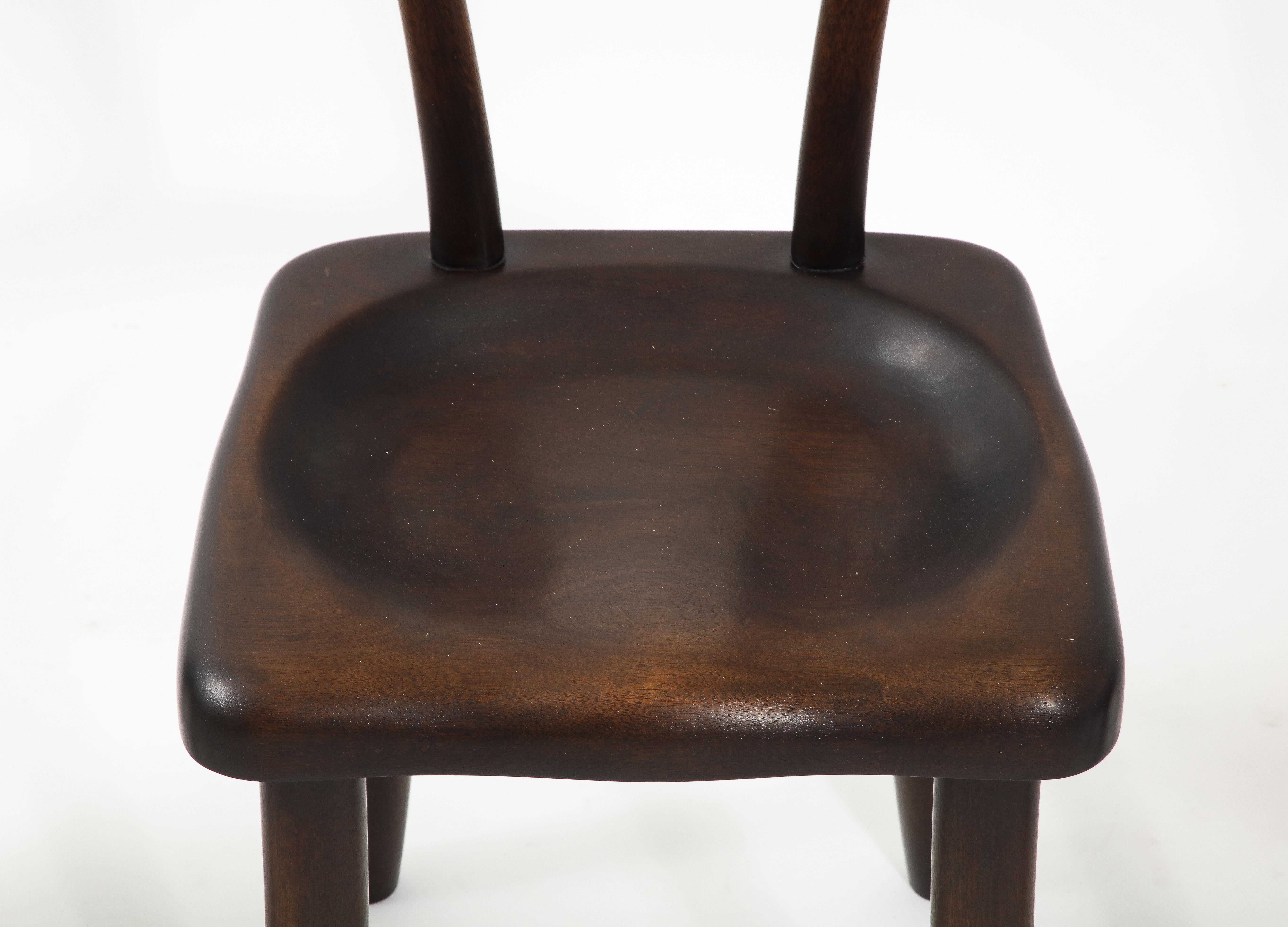 20th Century Set of Carved Mahogany Dining Chairs After Alexandre Noll, France 1960's For Sale