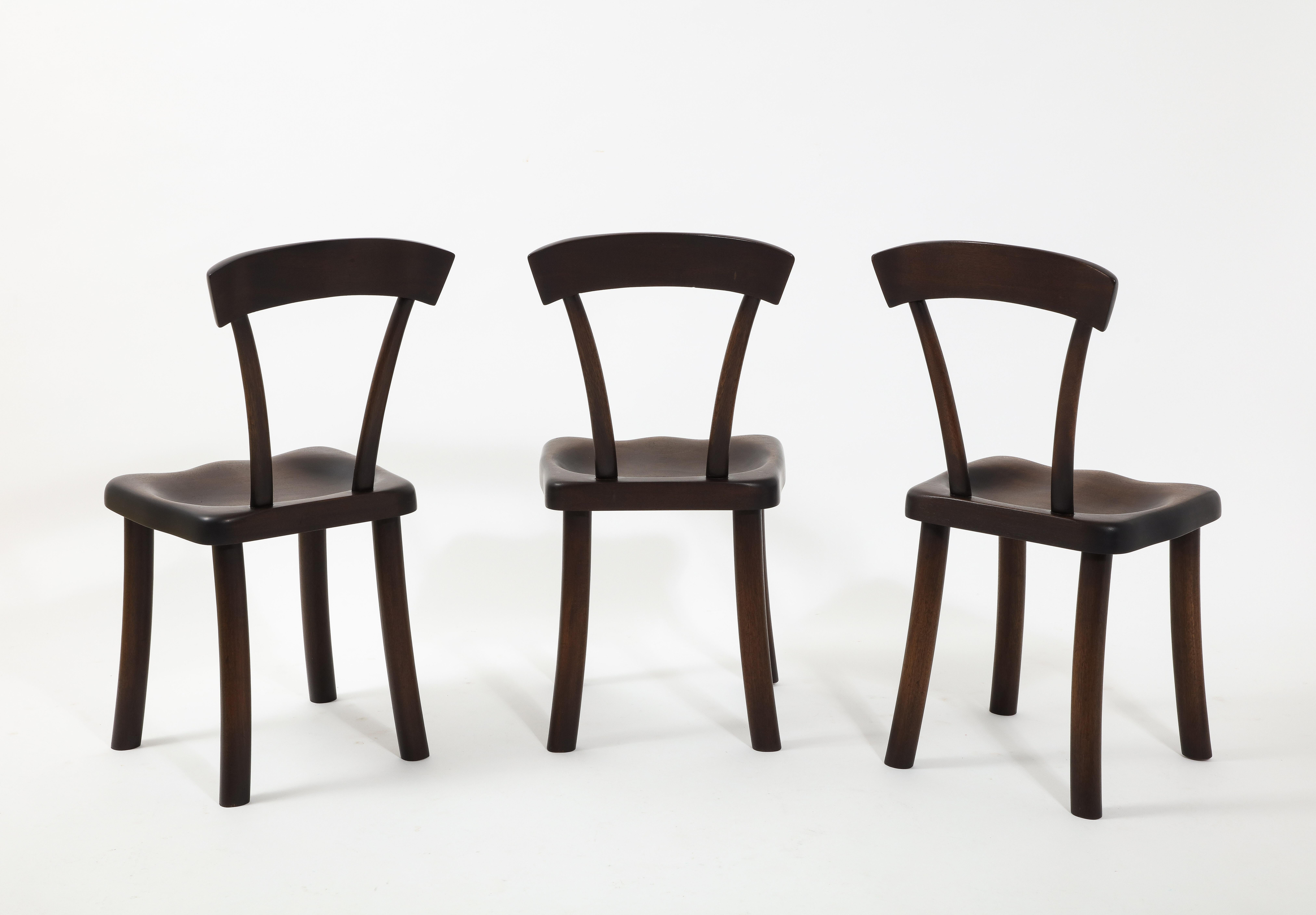 Set of Carved Mahogany Dining Chairs After Alexandre Noll, France 1960's For Sale 2