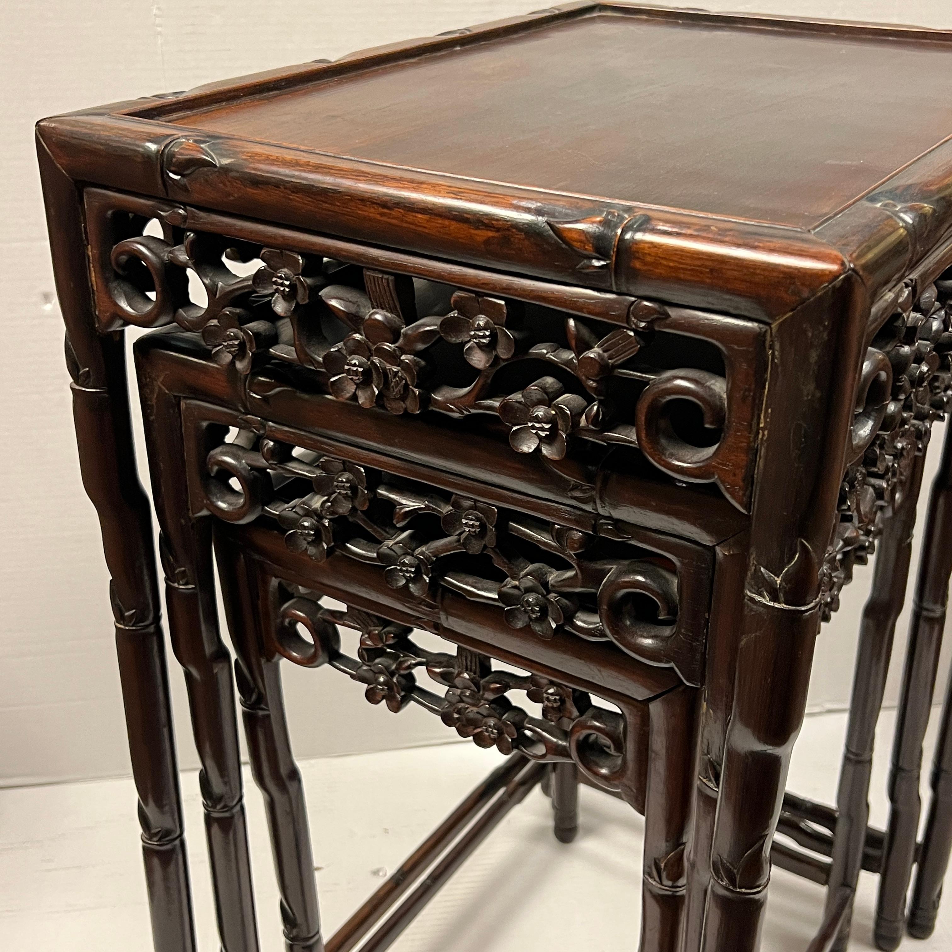 Set of Carved Rosewood Chinese Nesting Tables 7