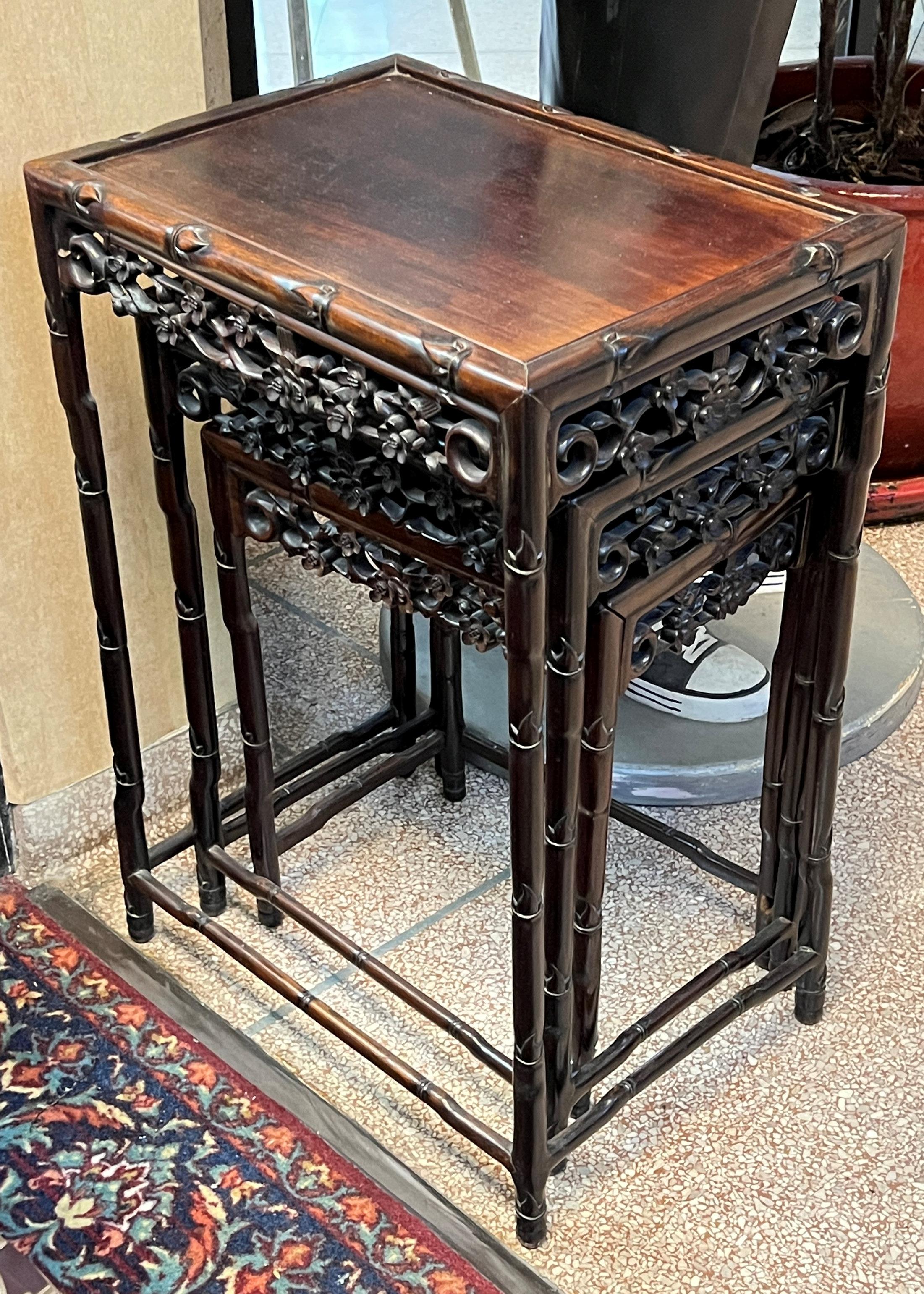 Set of Carved Rosewood Chinese Nesting Tables 9