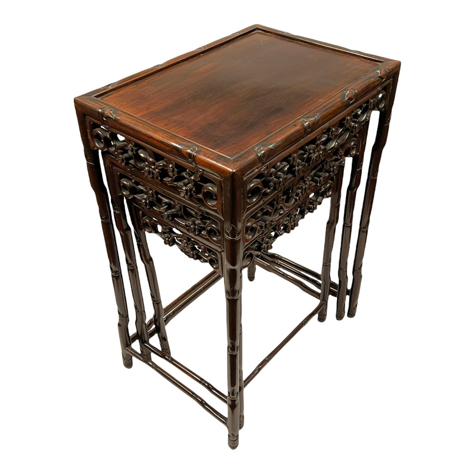 Set of Carved Rosewood Chinese Nesting Tables In Good Condition In New York, US