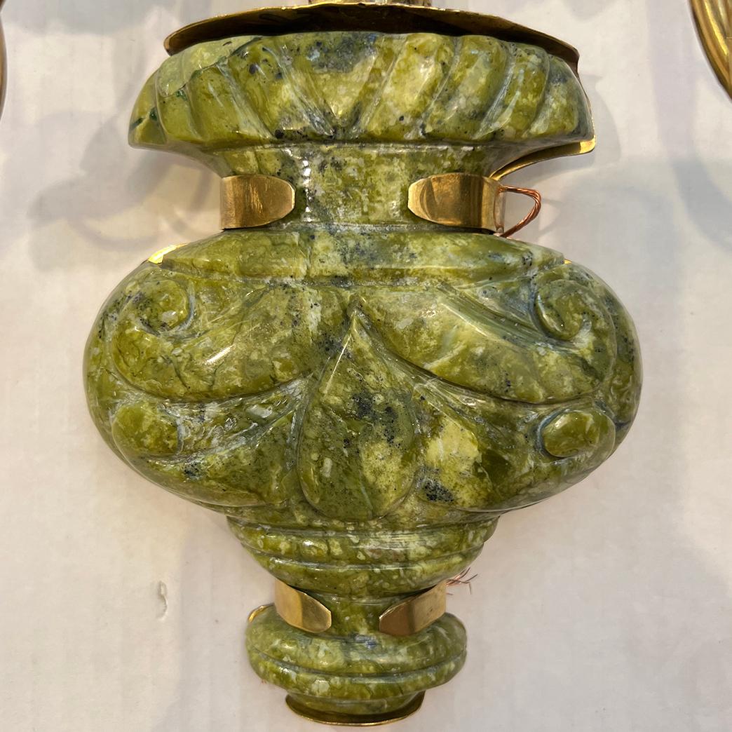 Bronze Set of Carved Semi Precious Stone Sconces