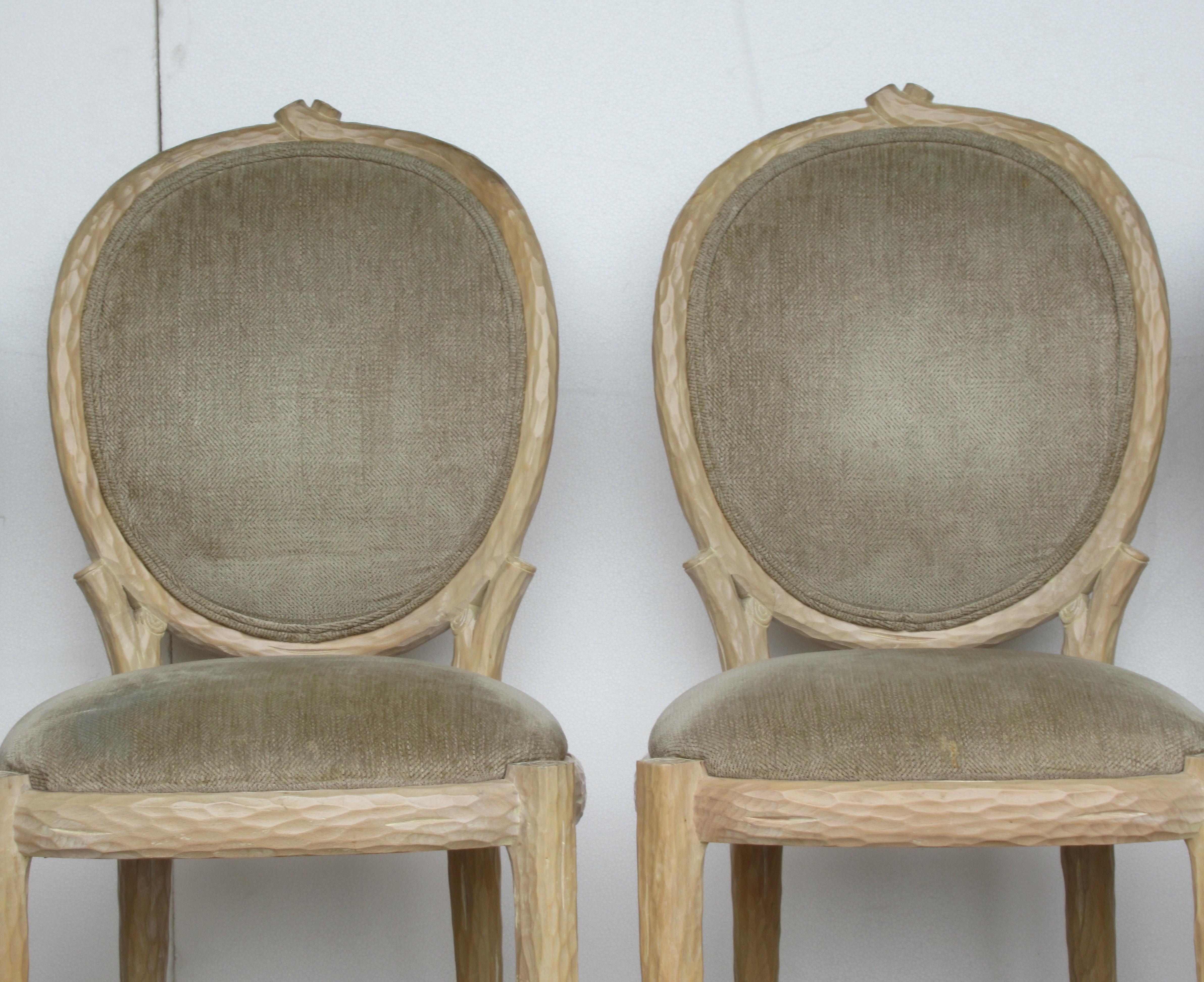 Italian Set of Carved Wood Faux Bois Chairs