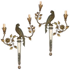 Set of Carved Wood Parrot Sconces, Sold in Pairs