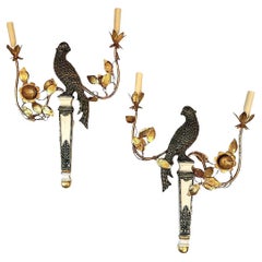 Set of Carved Wood Parrot Sconces, Sold in Pairs