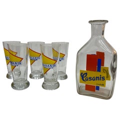 Vintage Set of Casanis Antisette Liqueur Glasses and Water Decanter