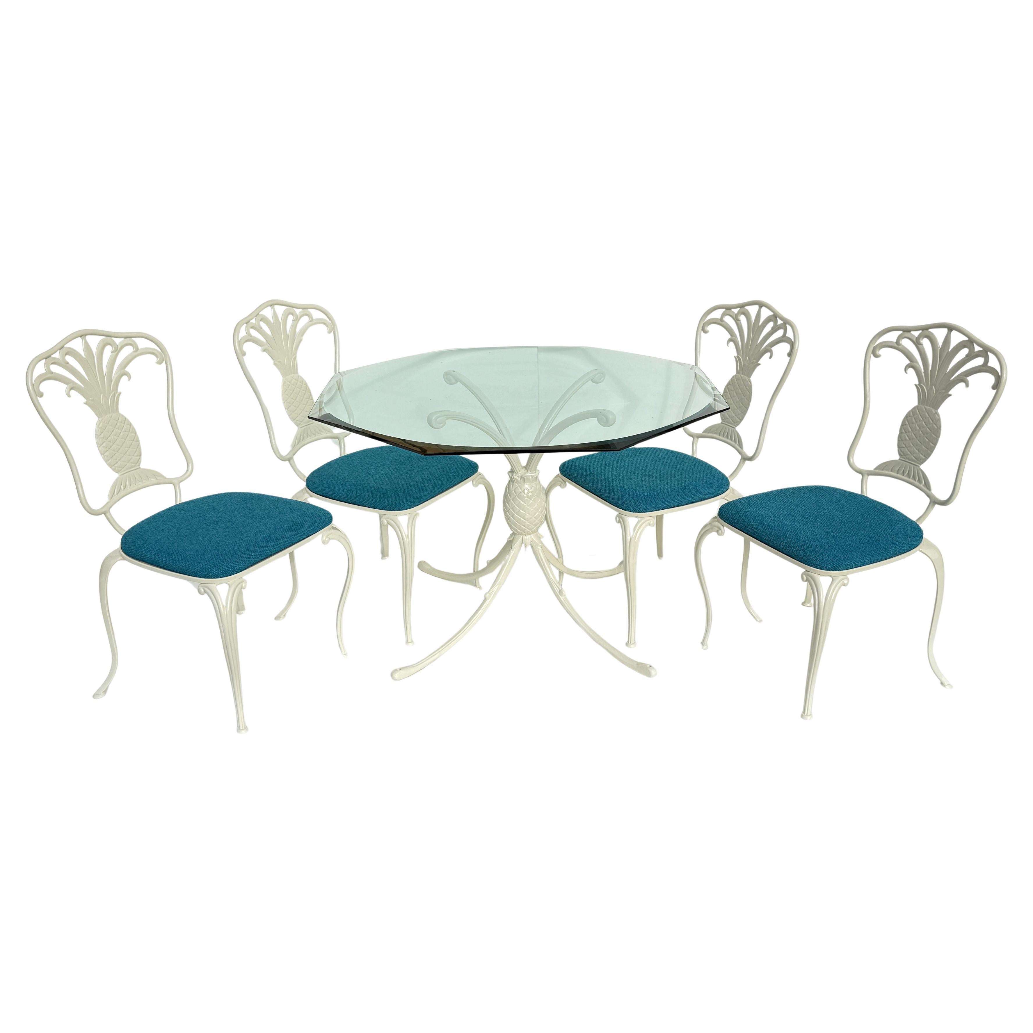Set of Cast Aluminum Patio Pineapple Table and Chairs For Sale