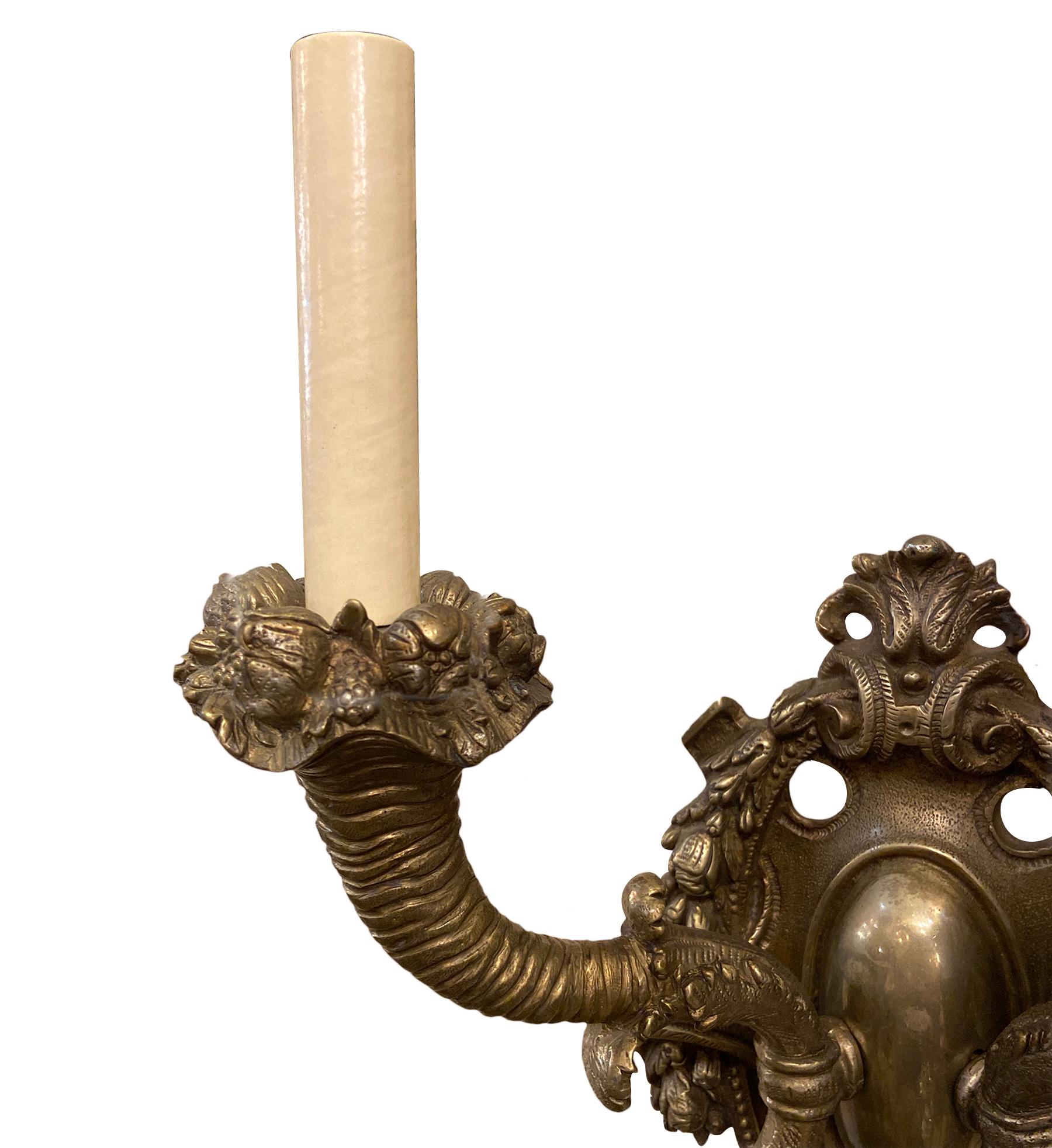 Cast Patinated Bronze Neoclassic Sconces For Sale