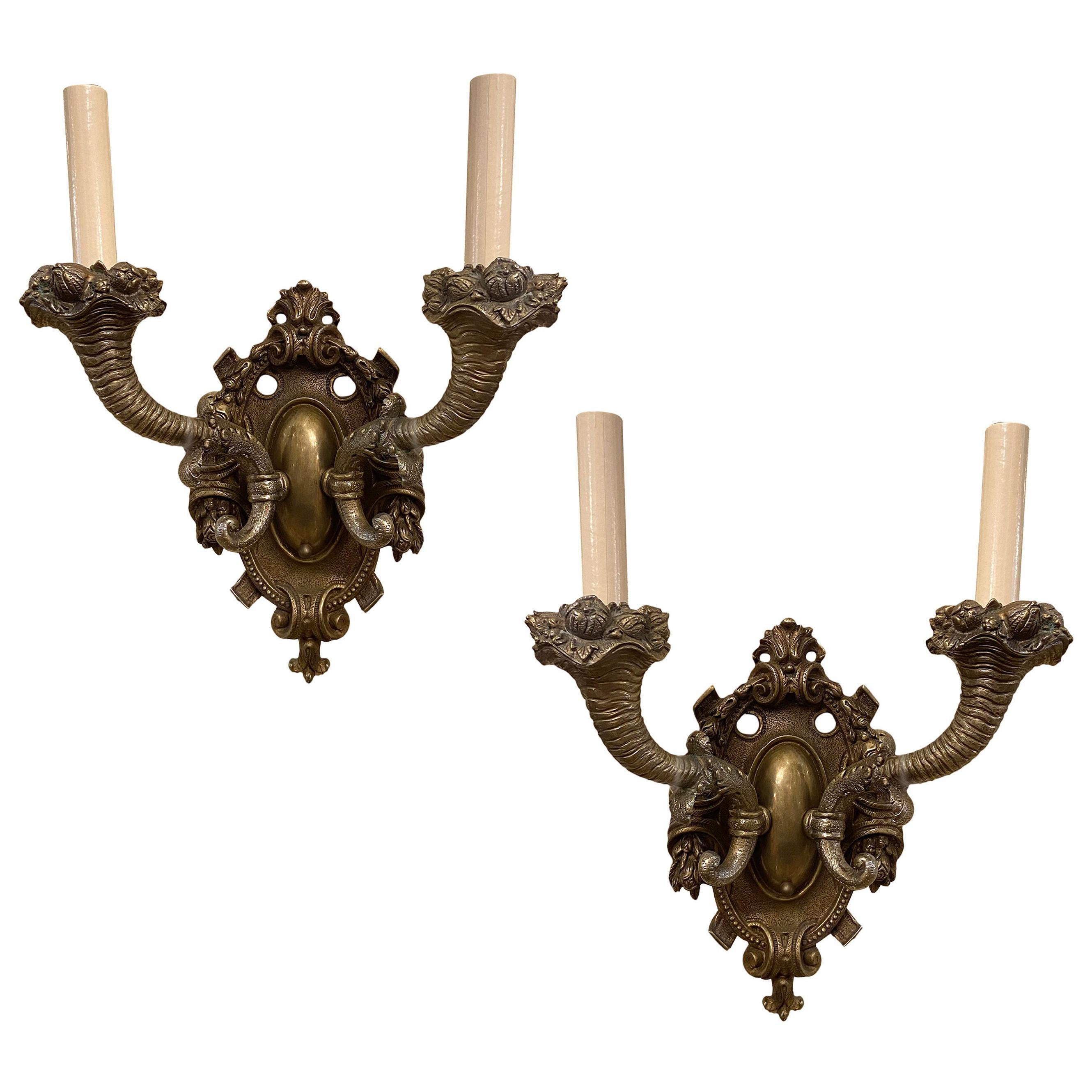 Set of Cast Bronze Sconces, Sold Per Pair