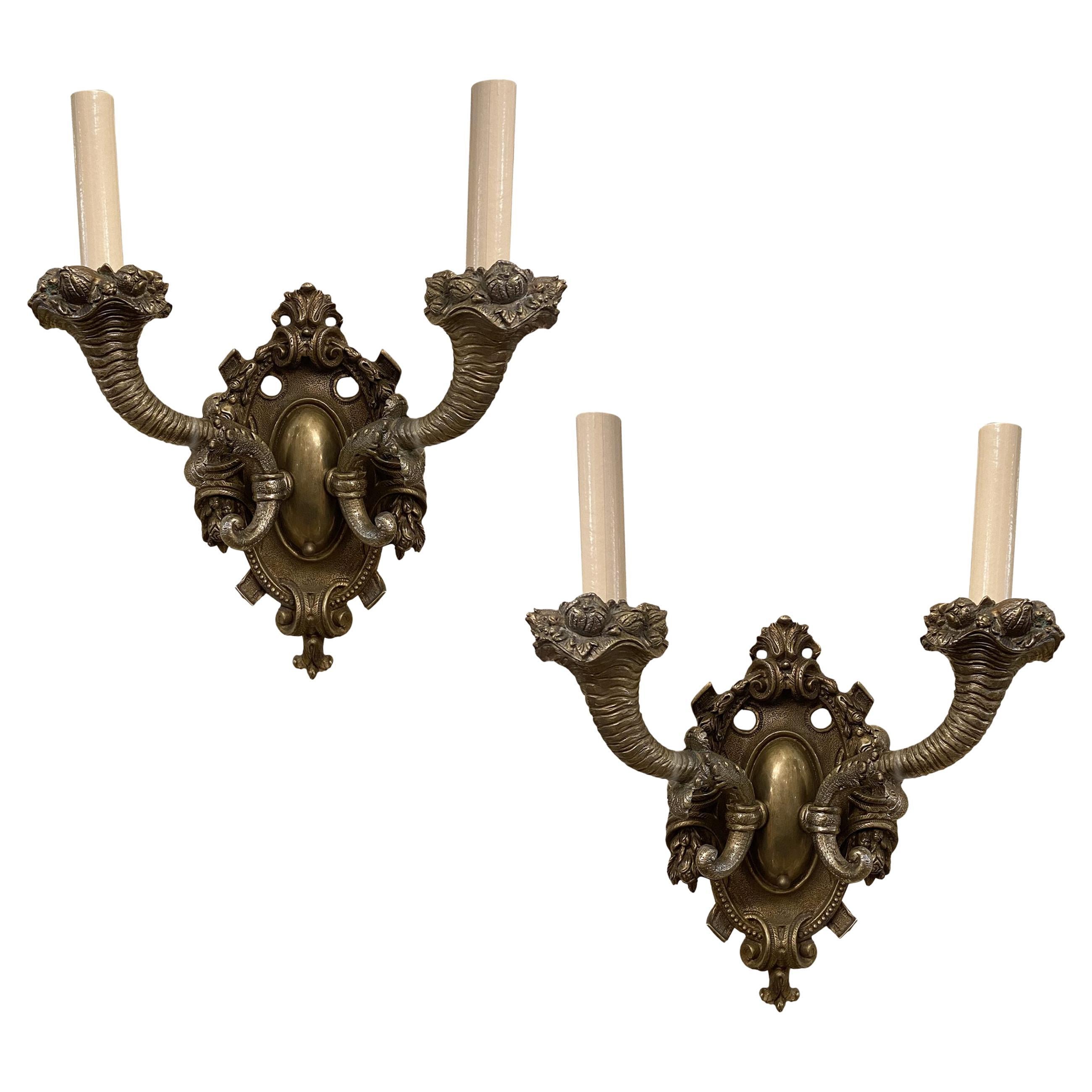 Patinated Bronze Neoclassic Sconces For Sale