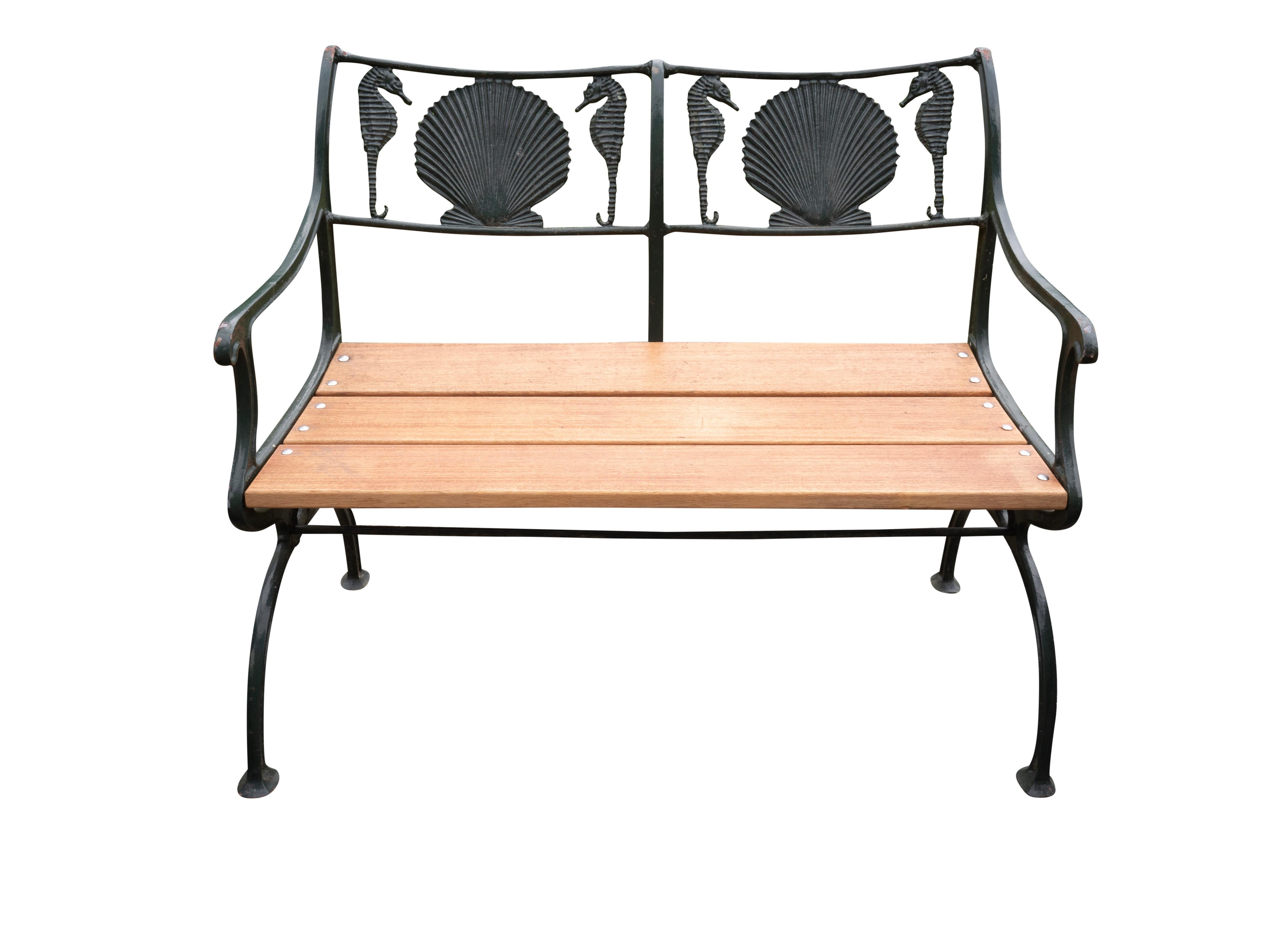 Set Of Cast Iron And Aluminum Shell And Seahorse Garden Furniture In Good Condition In Essex, MA