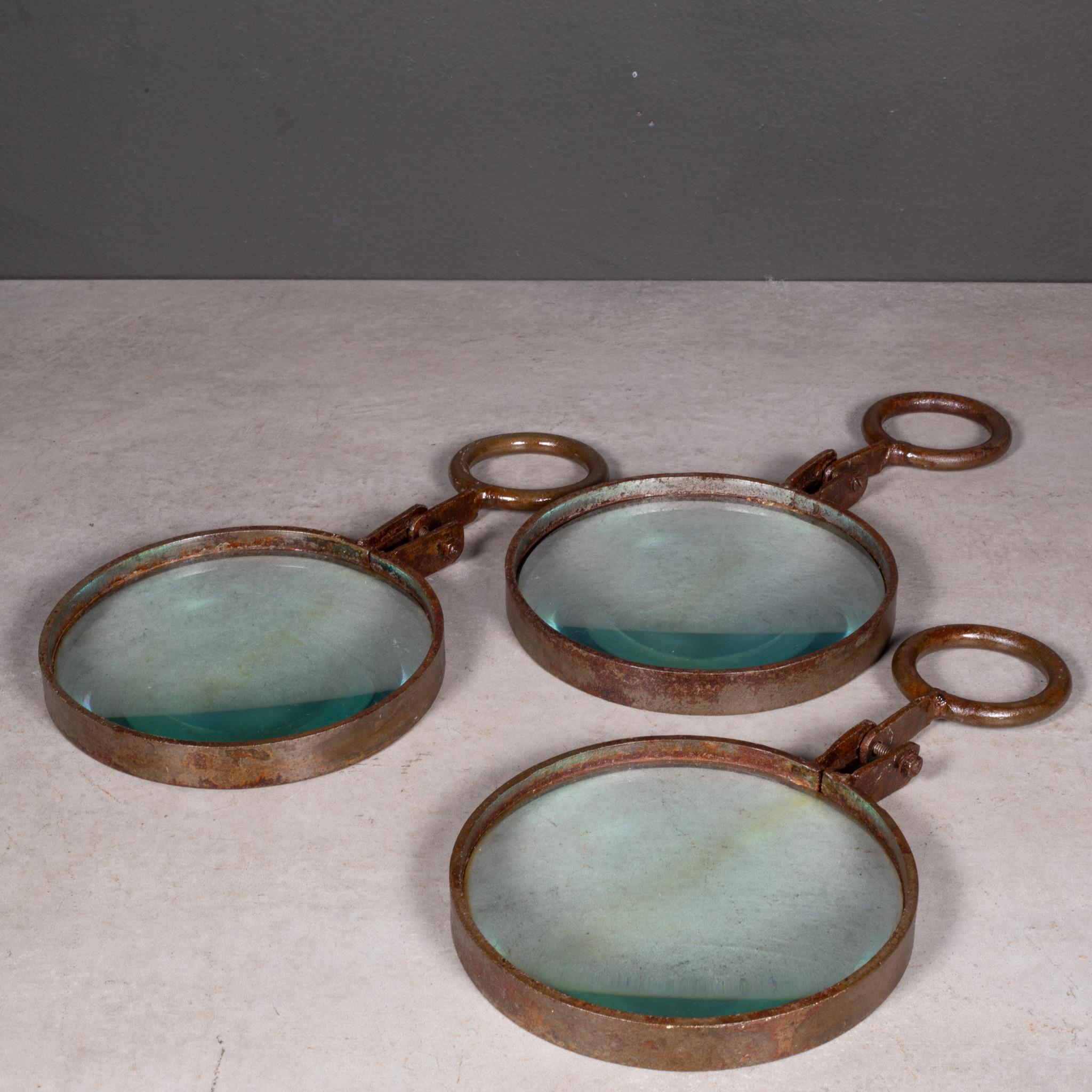 Industrial Set of Cast Iron and Glass Rings c.1940 (FREE SHIPPING) For Sale
