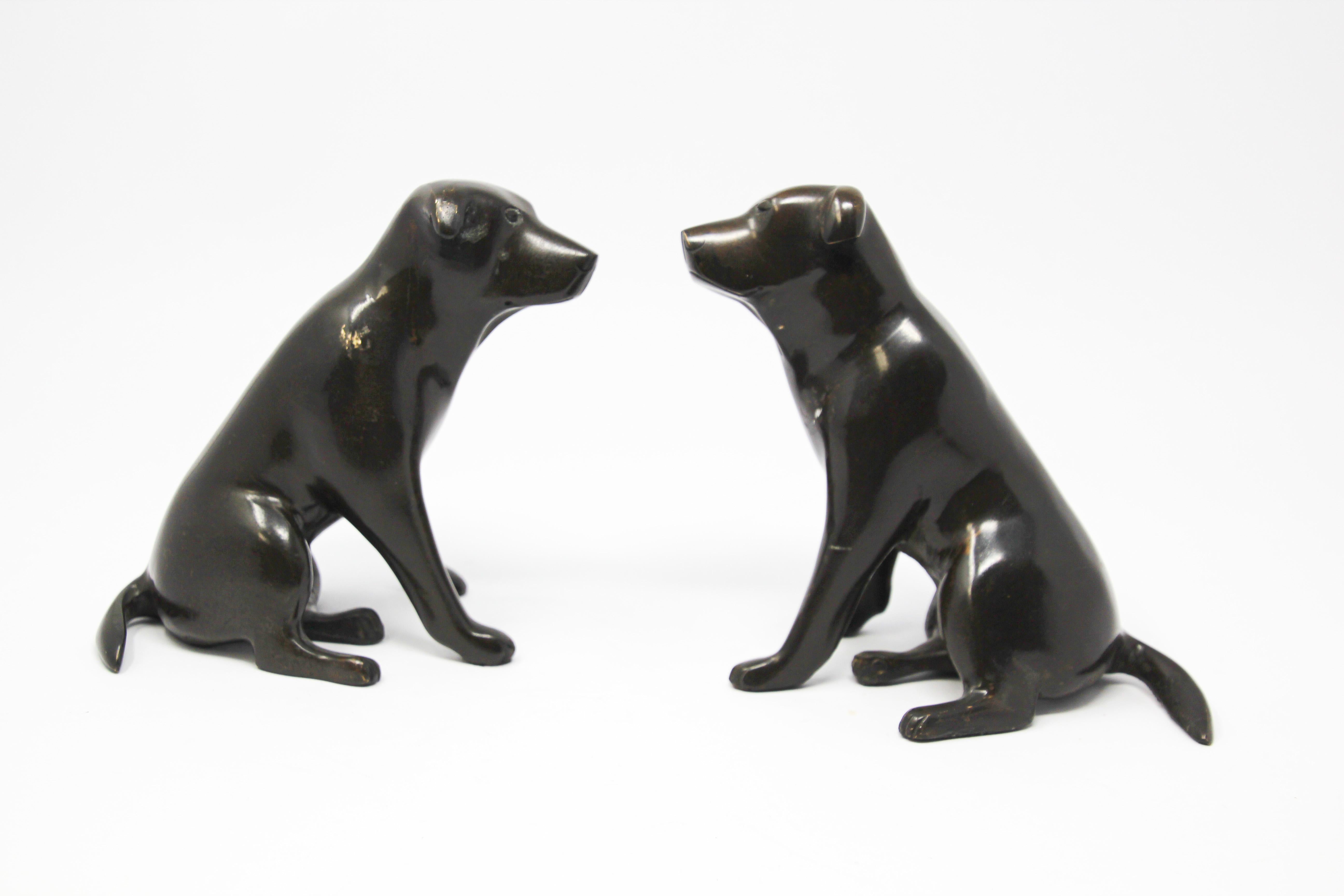 Set of two cast metal Labrador dogs bookends sculptures.
Sculptures depicting the Labrador retriever dogs.
Made with the fusion system cast metal.
In beautiful dark bronze black color.
Size for each is 6