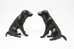 Set of Cast Metal Sculpture of Labrador Dogs Bookends