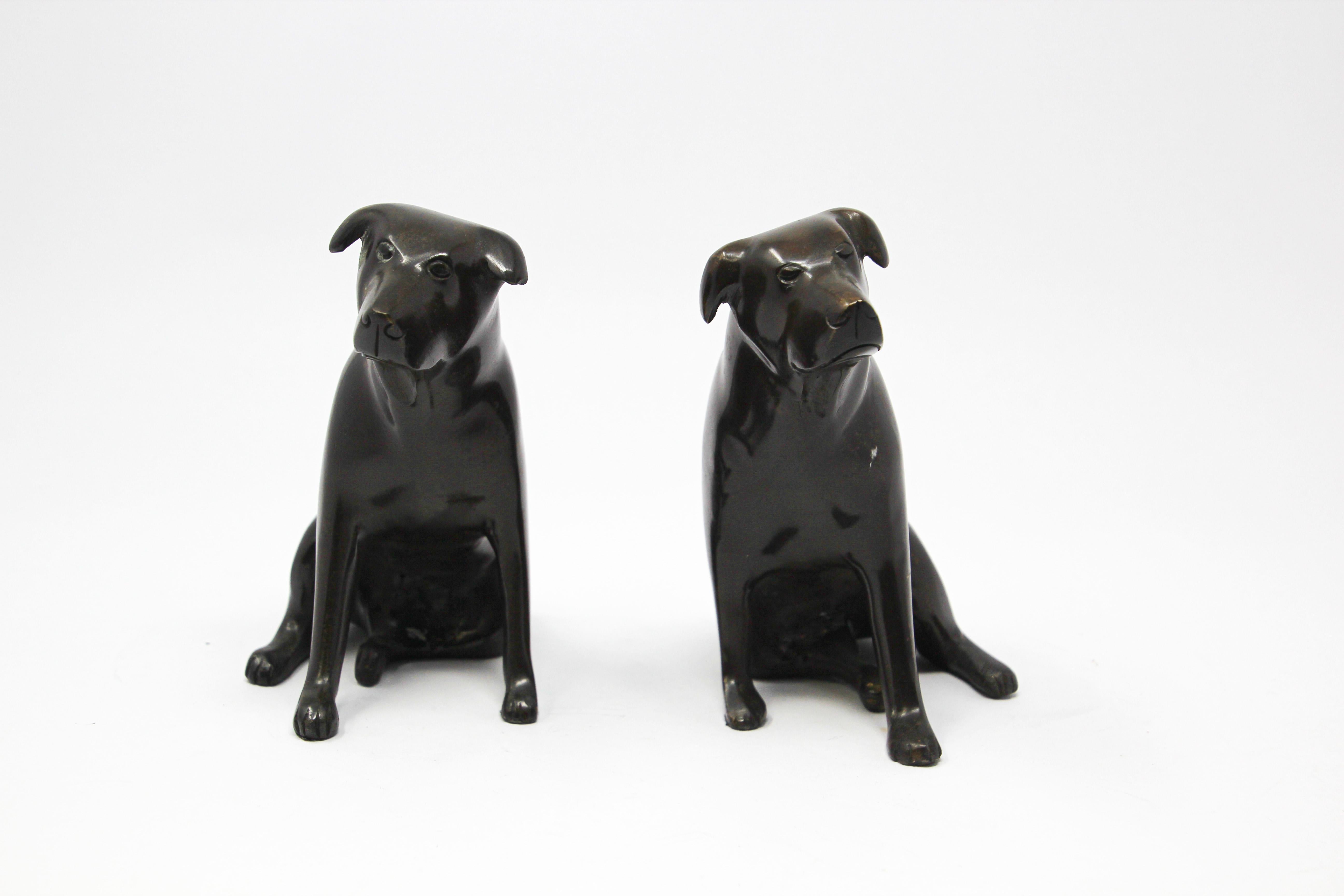 American Set of Cast Metal Sculpture of Labrador Dogs Bookends
